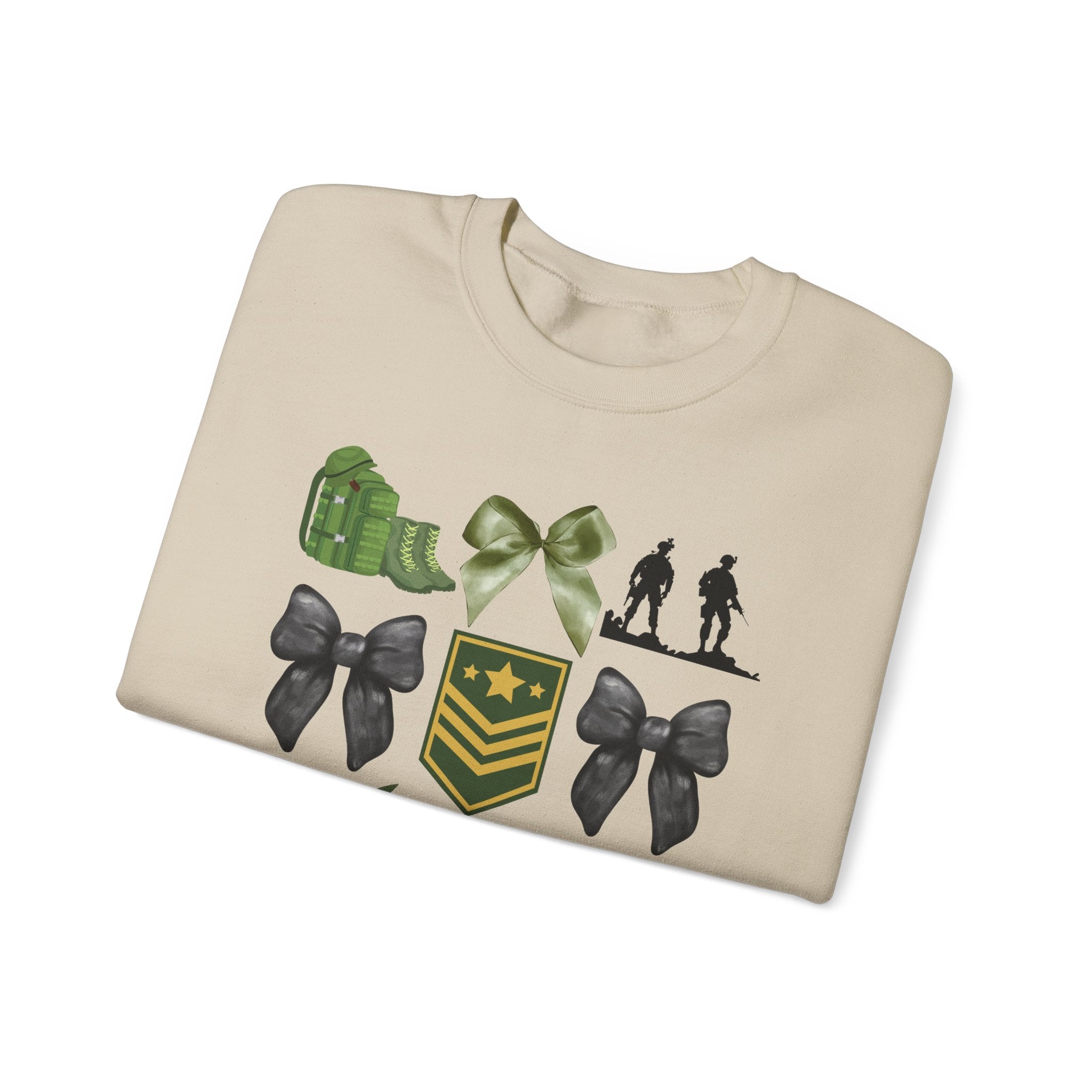 Military Wife Crewneck Sweatshirt – Olive Green Ribbon & Rank Emblem