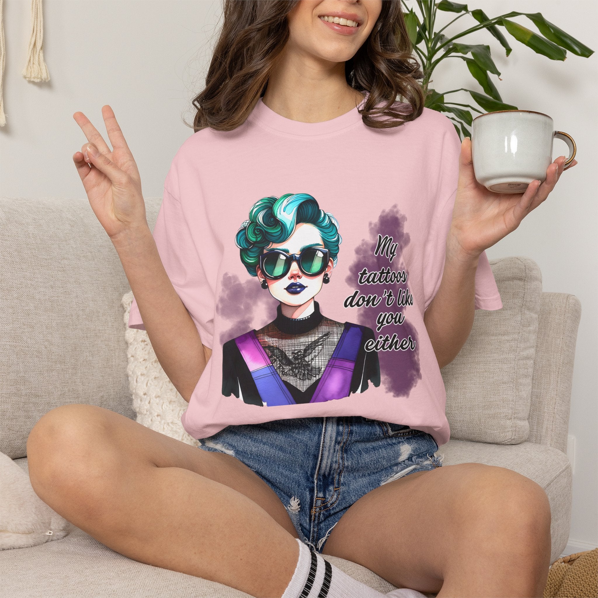 Graphic T-Shirt — Retro Punk Portrait with “My Tattoos Don’t Like You Either” Slogan