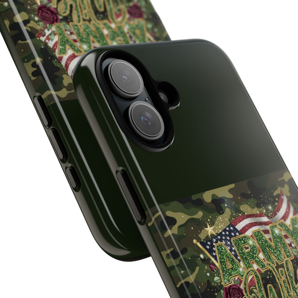 Army Wife Tough Phone Case — Camo Flag Design with Roses