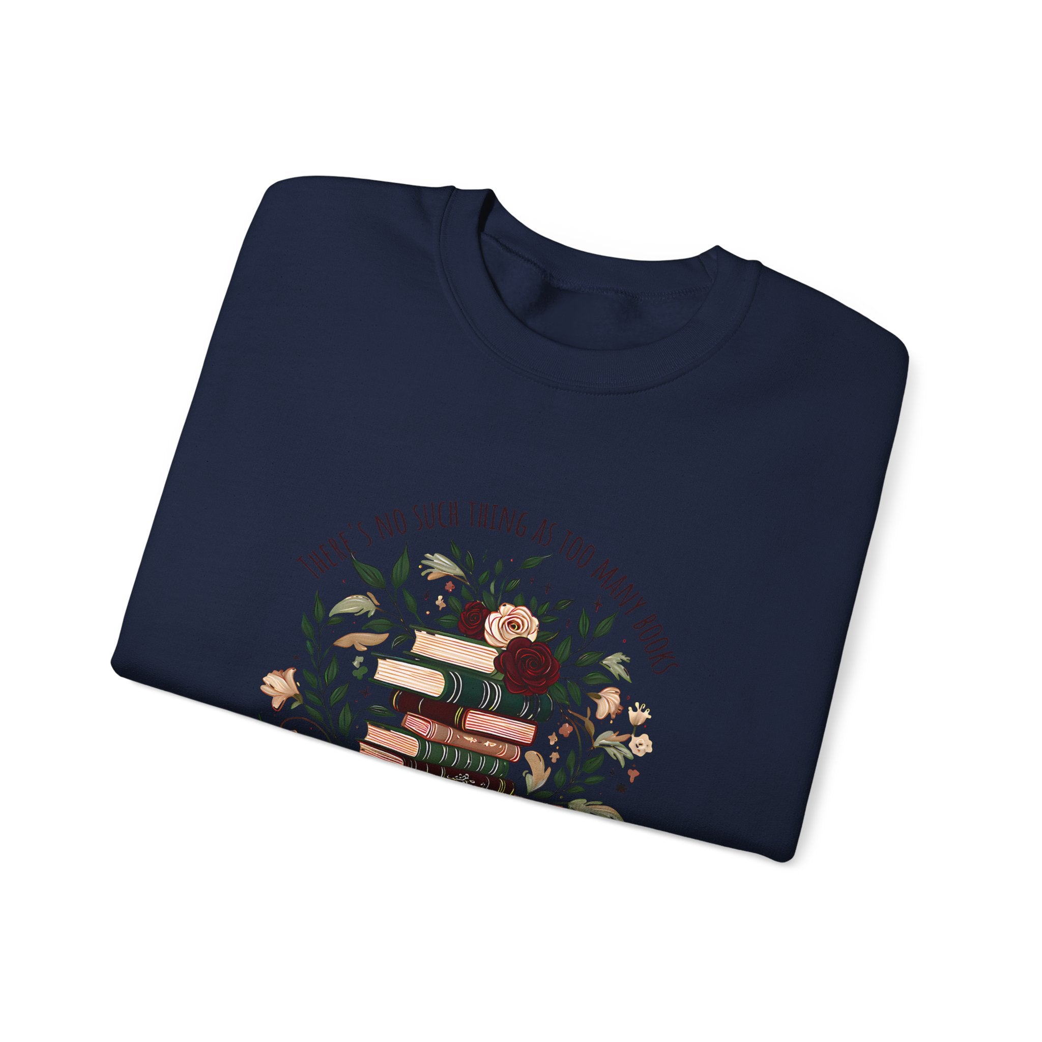 Book Lover Crewneck Sweatshirt – “Books and Tea” Floral Stack Graphic
