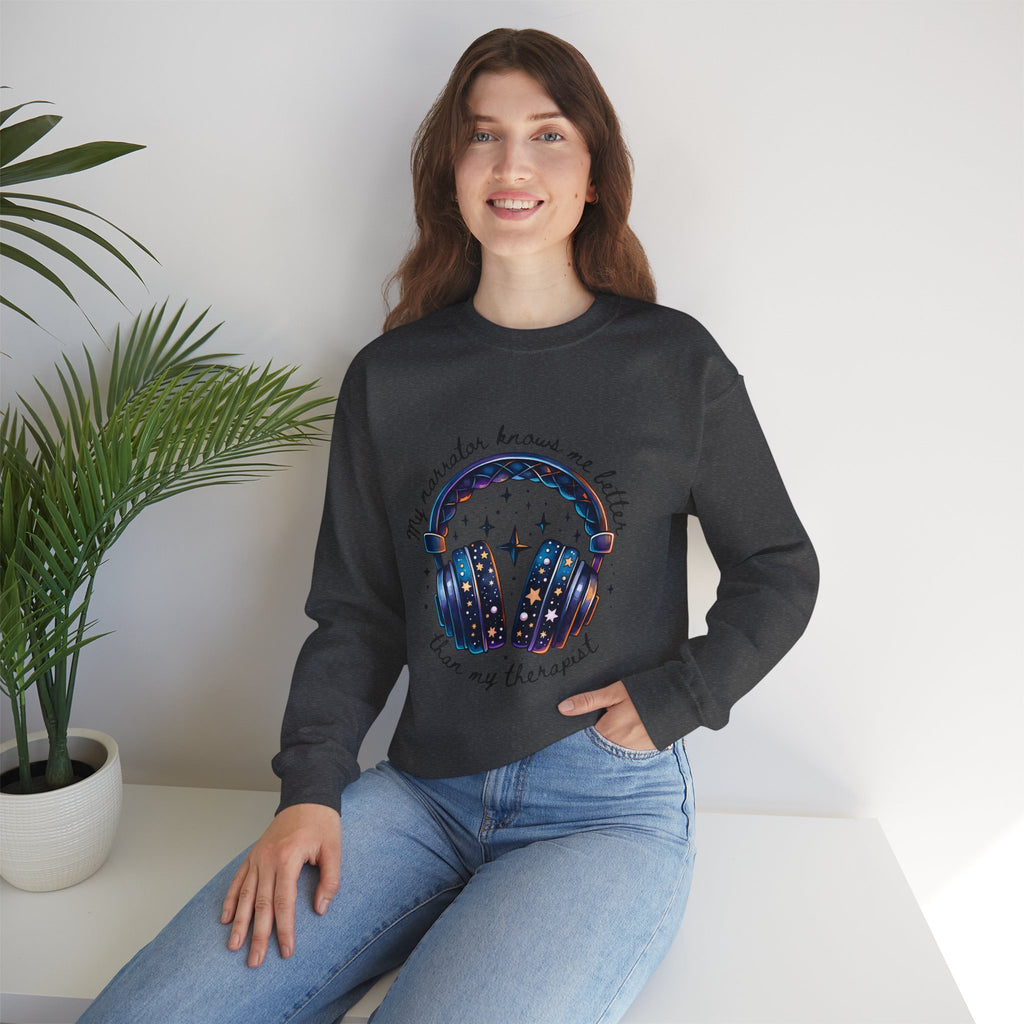 Sweatshirt — “My Navigator Knows Me Better Than My Therapist” Cosmic Headphones Crewneck