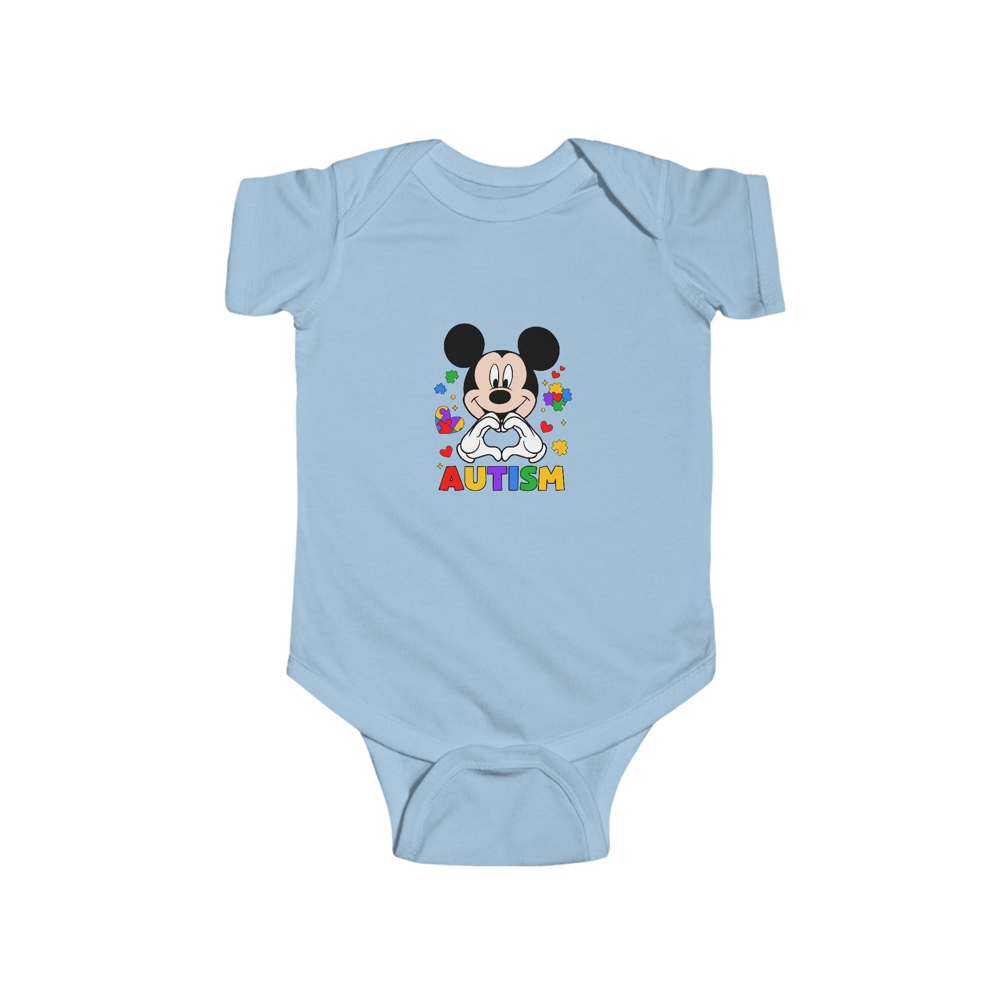 Autism Awareness Baby Bodysuit — Colorful Puzzle Heart Mickey-Inspired Design