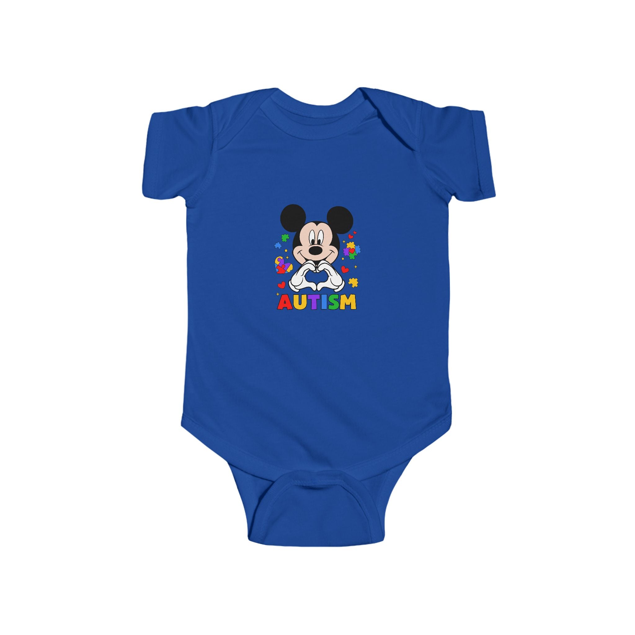 Autism Awareness Baby Bodysuit — Colorful Puzzle Heart Mickey-Inspired Design