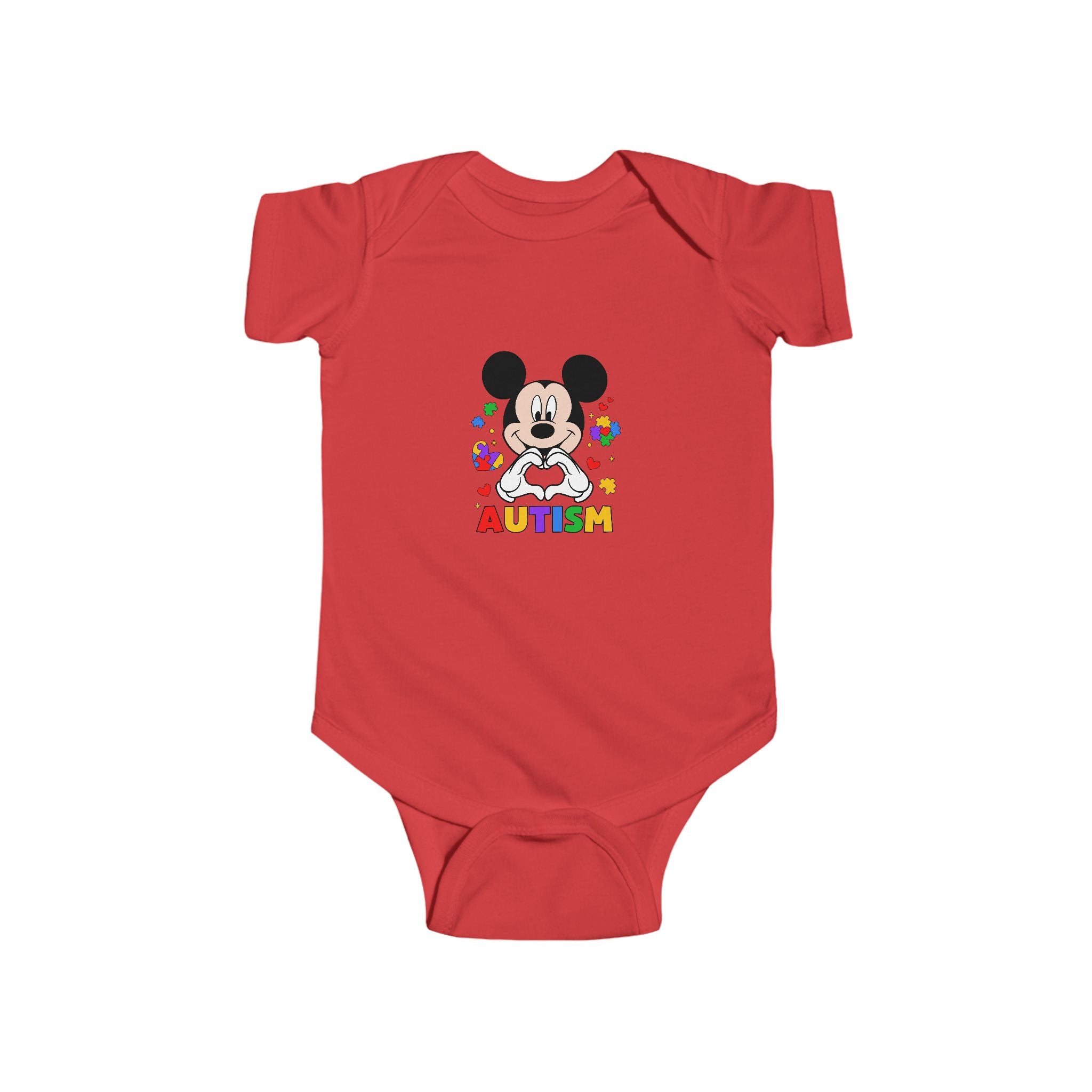Autism Awareness Baby Bodysuit — Colorful Puzzle Heart Mickey-Inspired Design