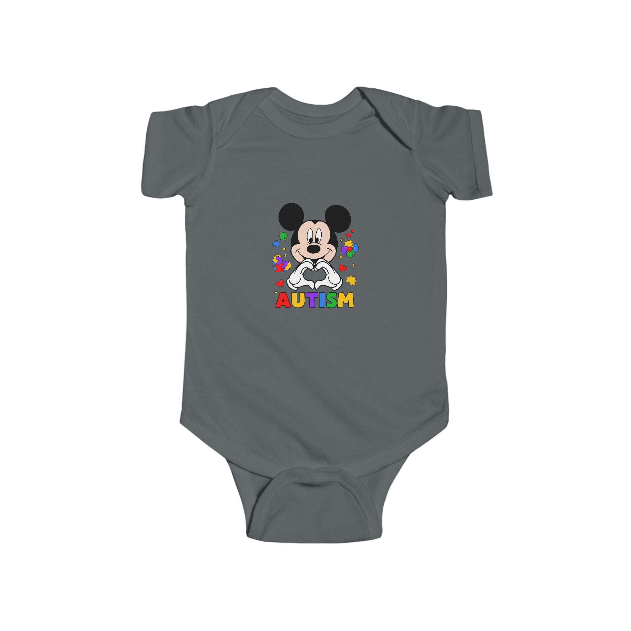 Autism Awareness Baby Bodysuit — Colorful Puzzle Heart Mickey-Inspired Design