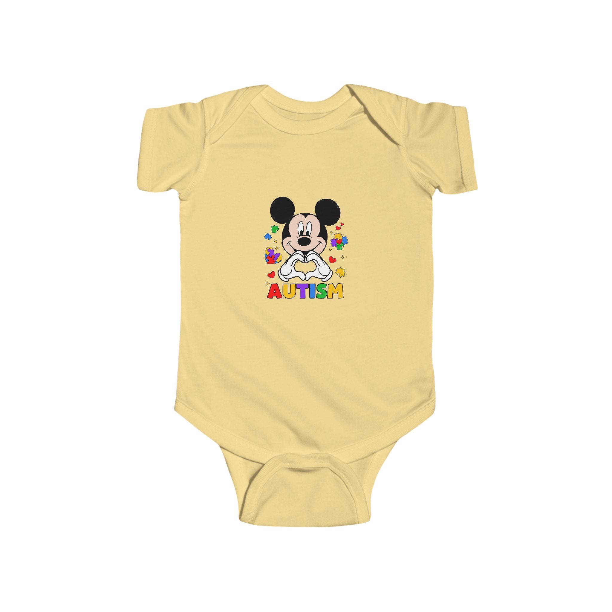 Autism Awareness Baby Bodysuit — Colorful Puzzle Heart Mickey-Inspired Design
