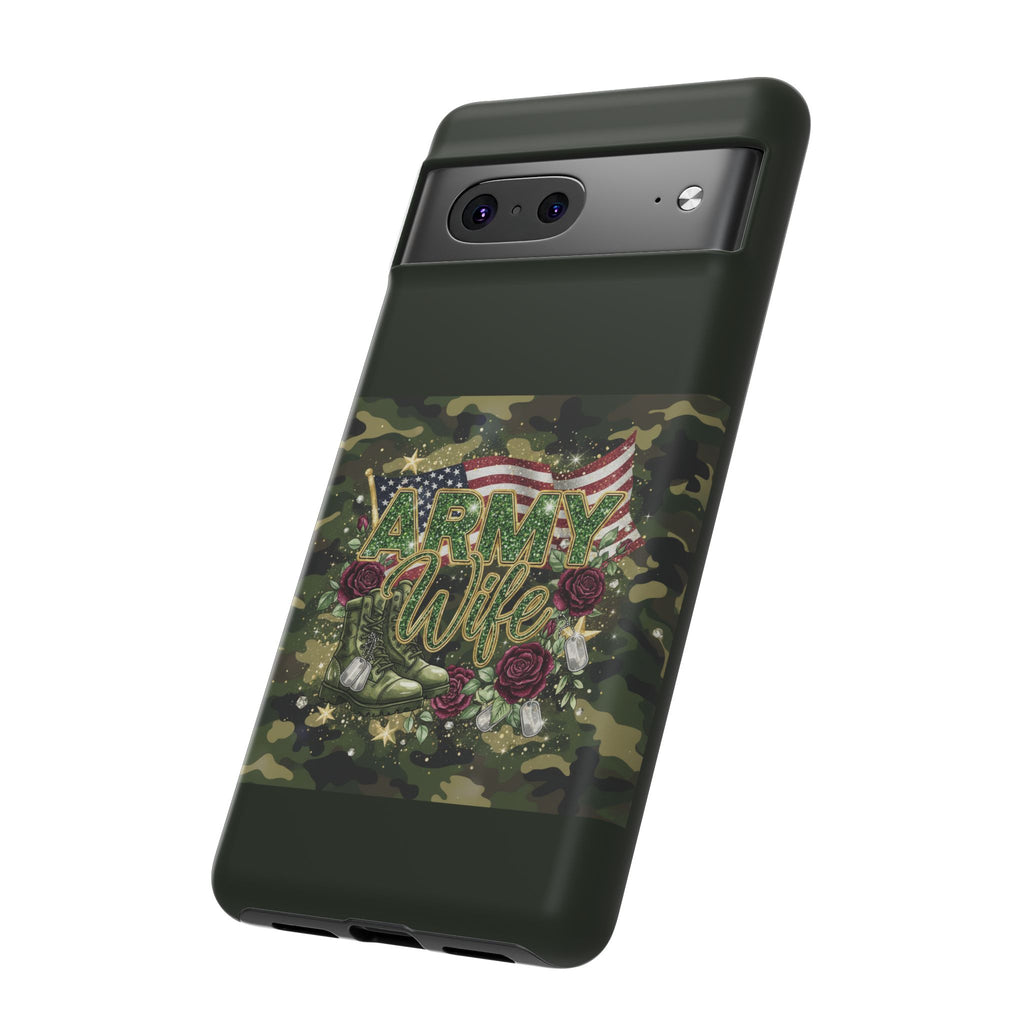 Army Wife Tough Phone Case — Camo Flag Design with Roses