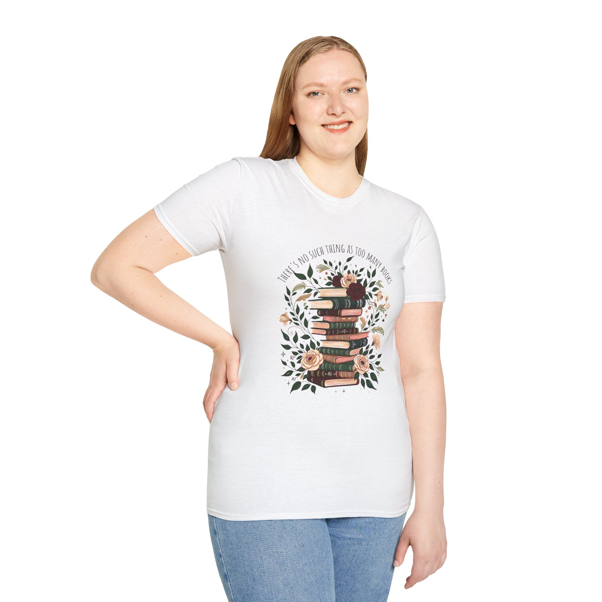 Book Lover Stack T-Shirt — "Books and Tea are My Happy Place" Floral Reading Tee