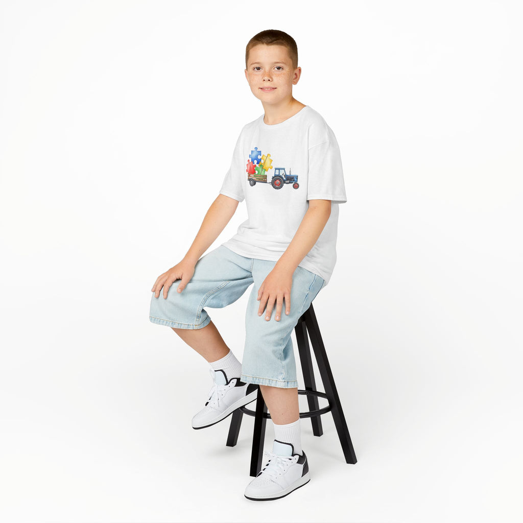 Kids Tractor with Puzzle Pieces T-Shirt — Autism Awareness Farm Tee