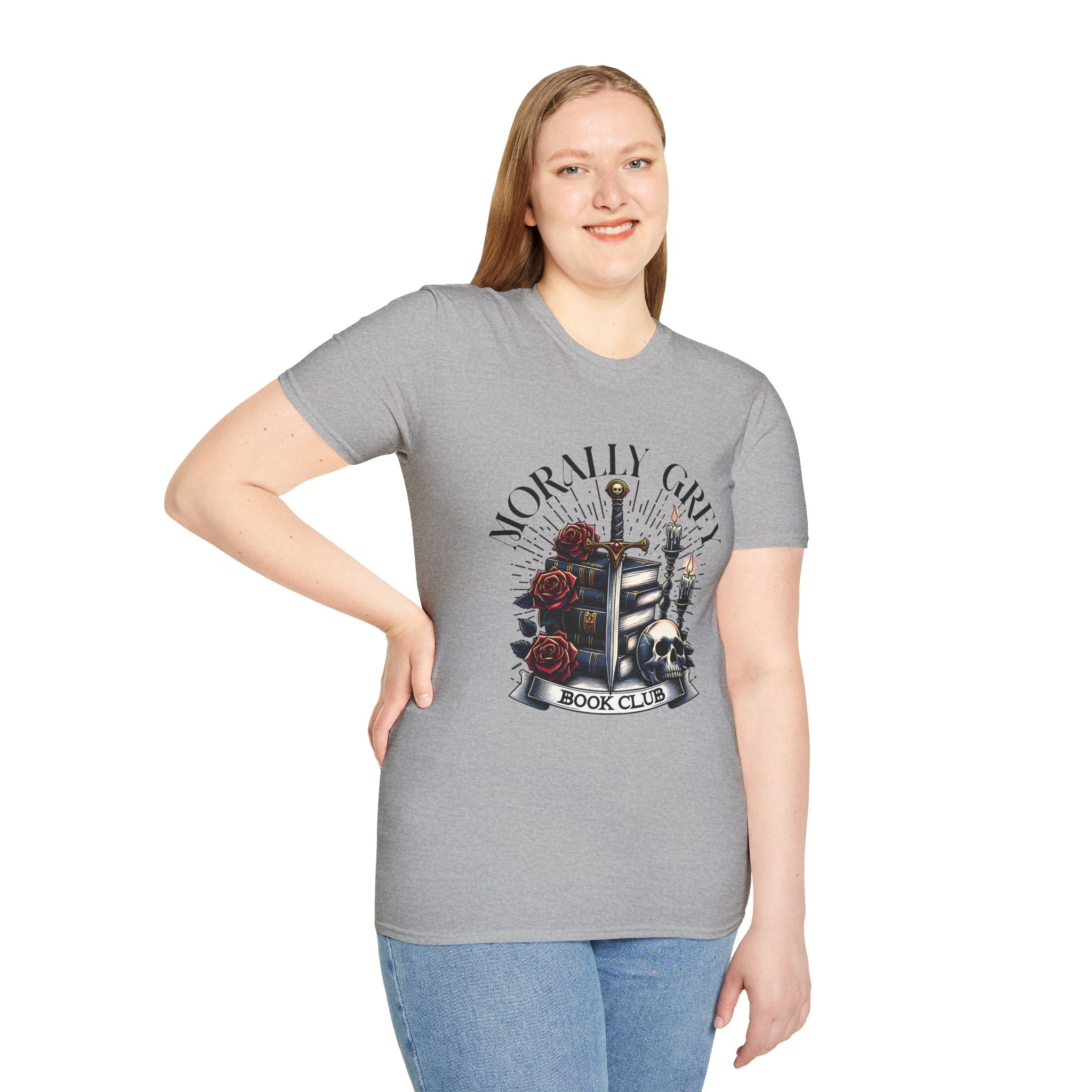 Morbly Girl Book Club T-Shirt — Gothic Rose & Candlelit Book Stack