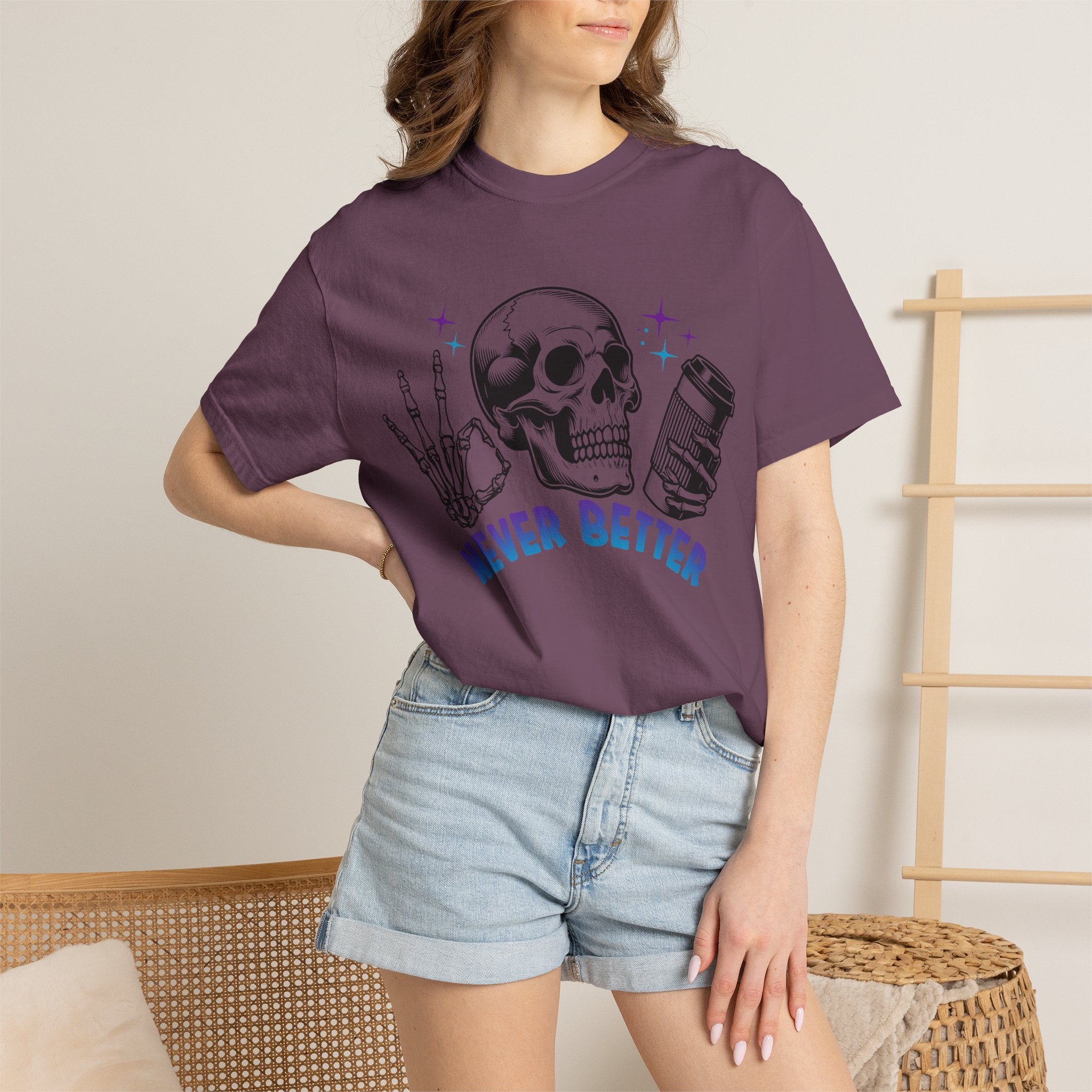 Never Better Skull T-Shirt — Vintage Skull Holding Can Graphic Tee