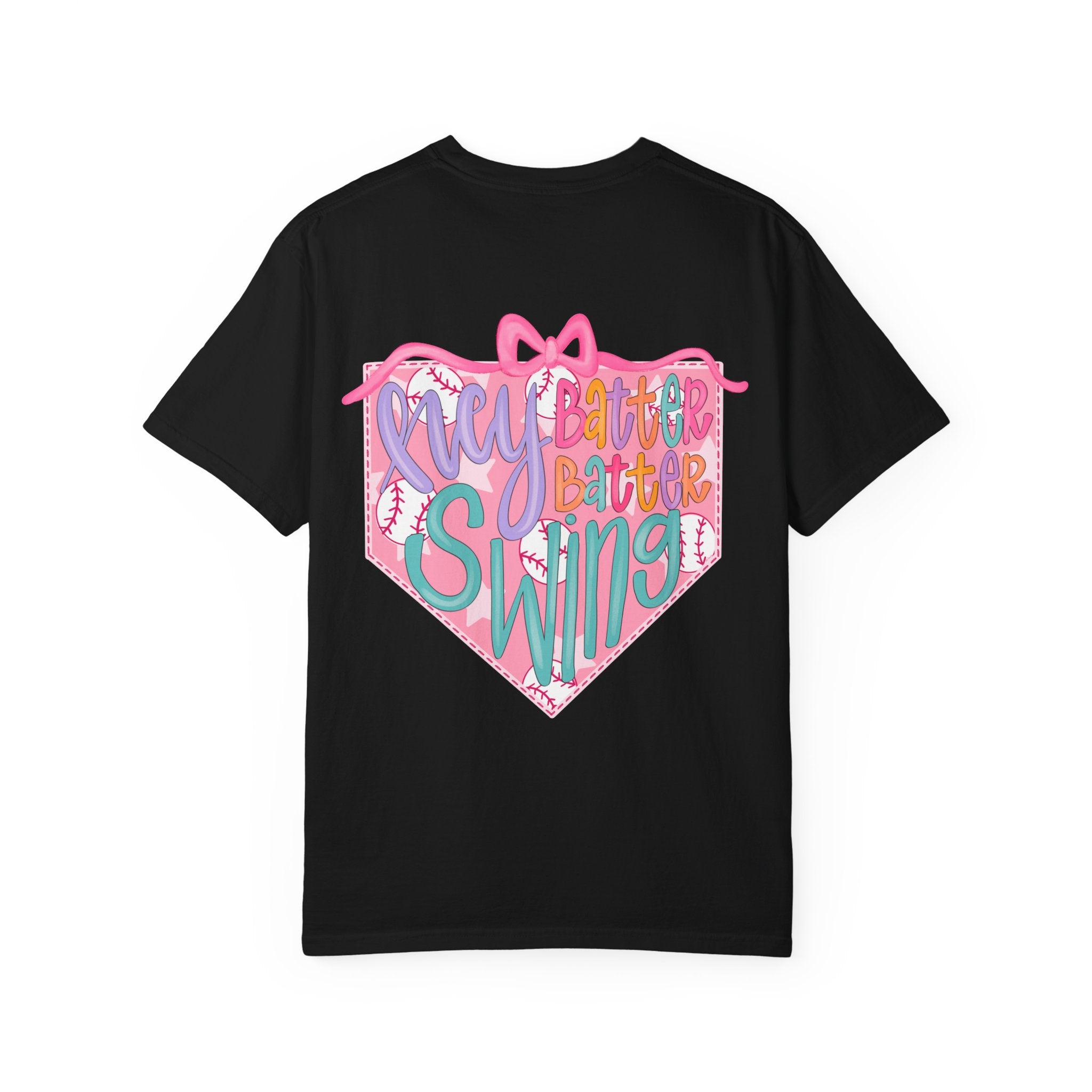 Softball Tee — "Play Ball" Front & "Pitch, Batter, Batter, Swing" Heart Back