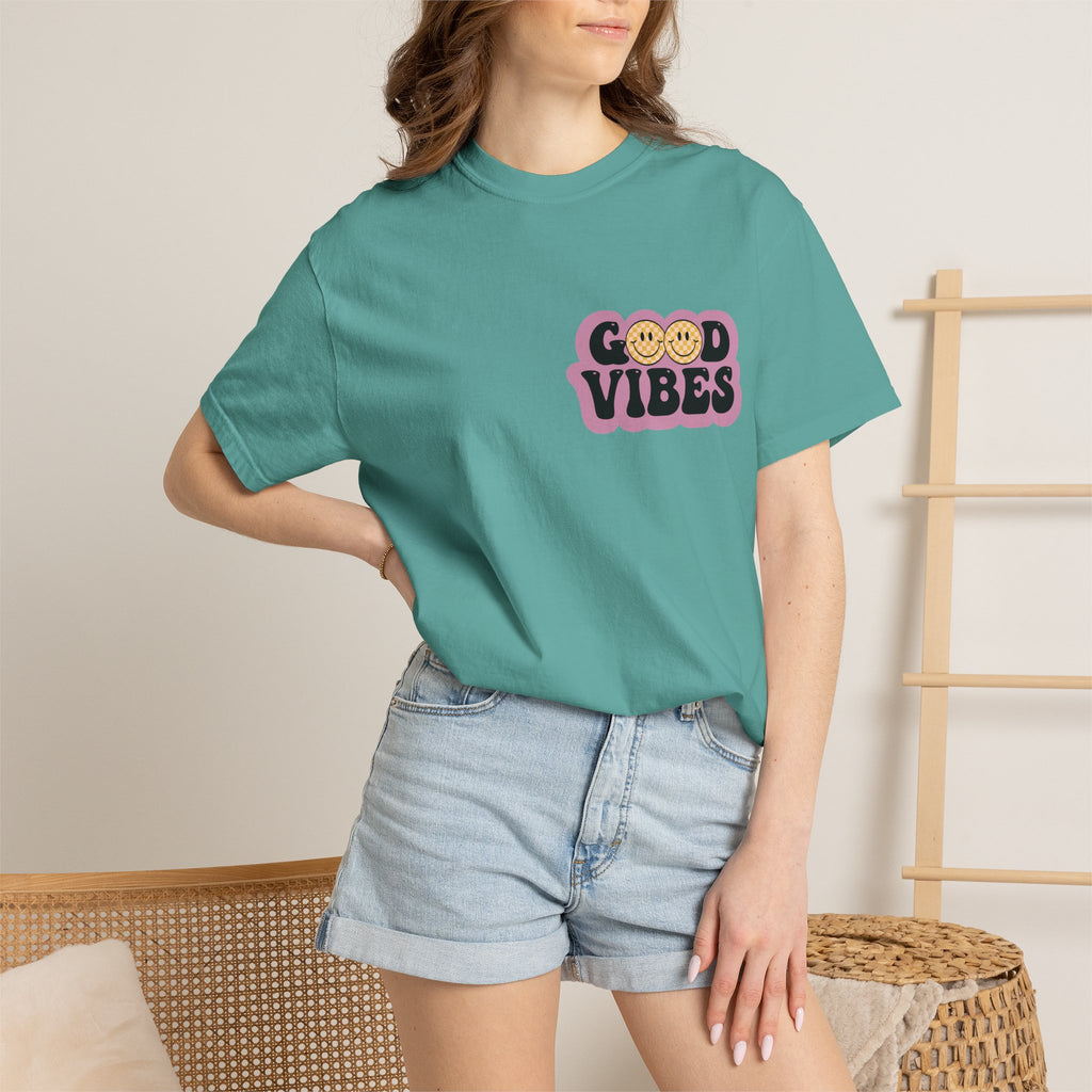 Good Vibes Retro Graphic T-Shirt — Free Spirit Smiley Desert Design