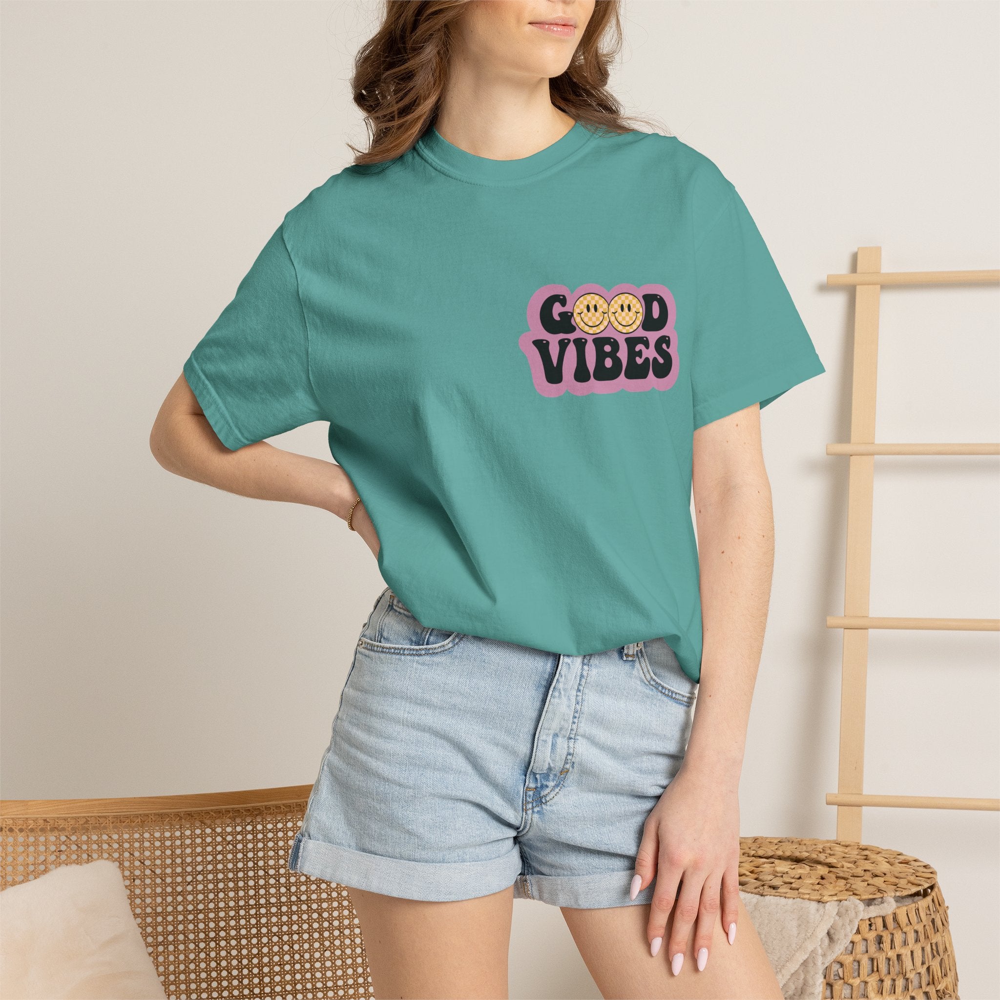 Good Vibes Retro Graphic T-Shirt — Free Spirit Smiley Desert Design
