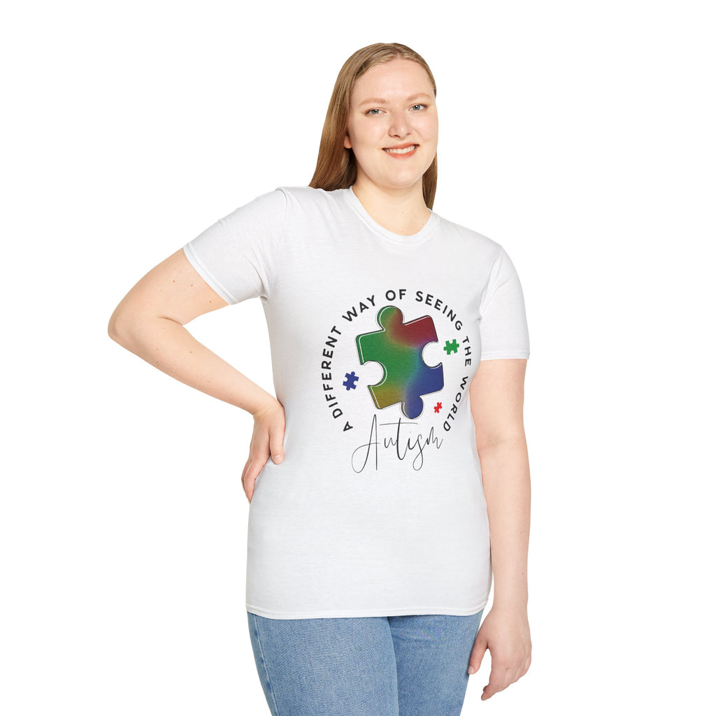 Autism Awareness T-Shirt – 'A Different Way of Seeing the World' Puzzle Heart Tee