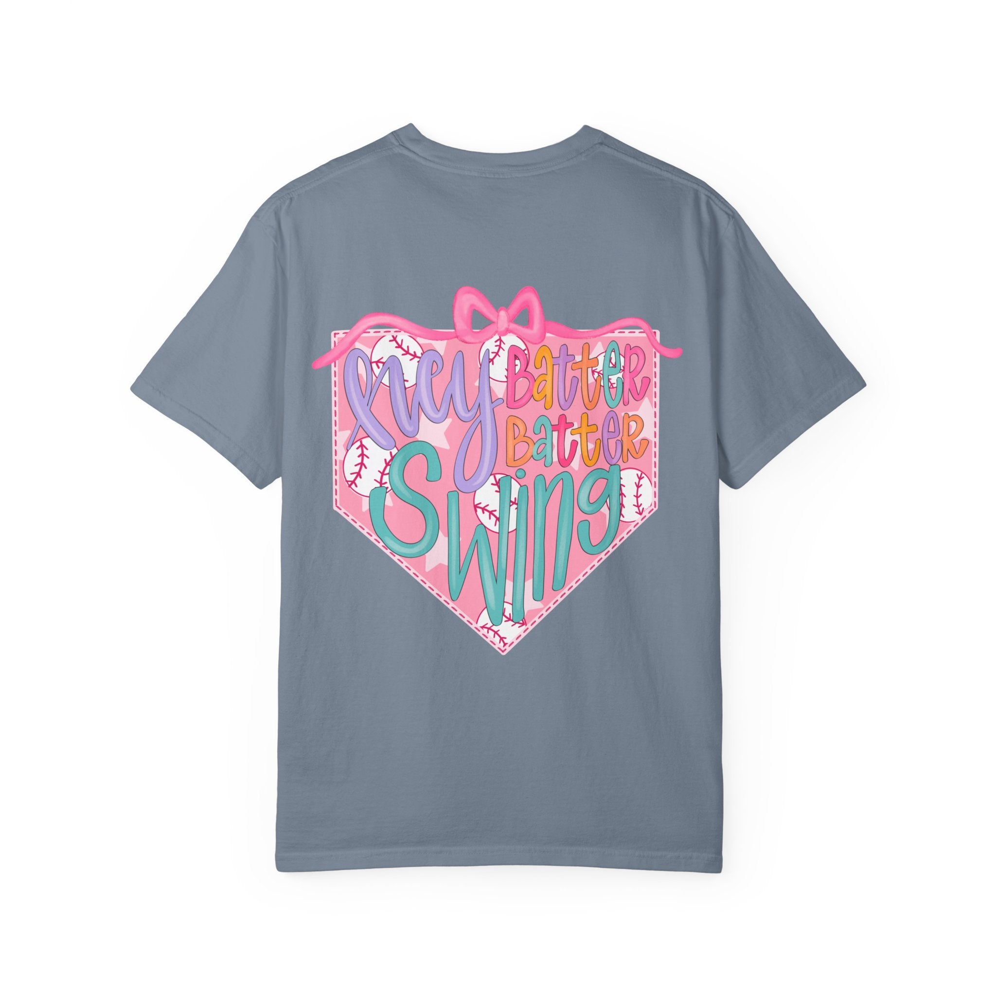 Softball Tee — "Play Ball" Front & "Pitch, Batter, Batter, Swing" Heart Back