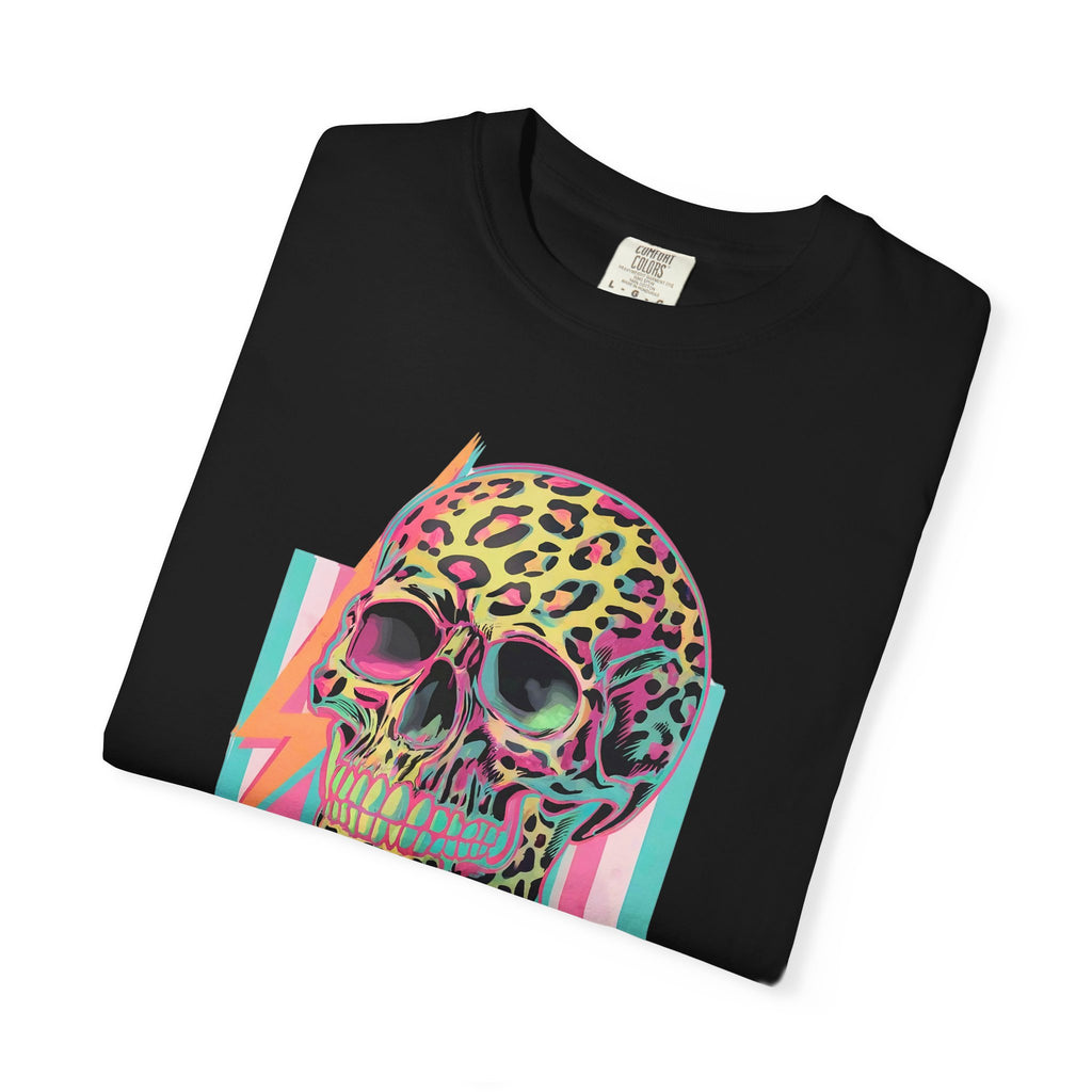 Stressed Since Birth T-Shirt — Neon Leopard Skull Graphic Tee