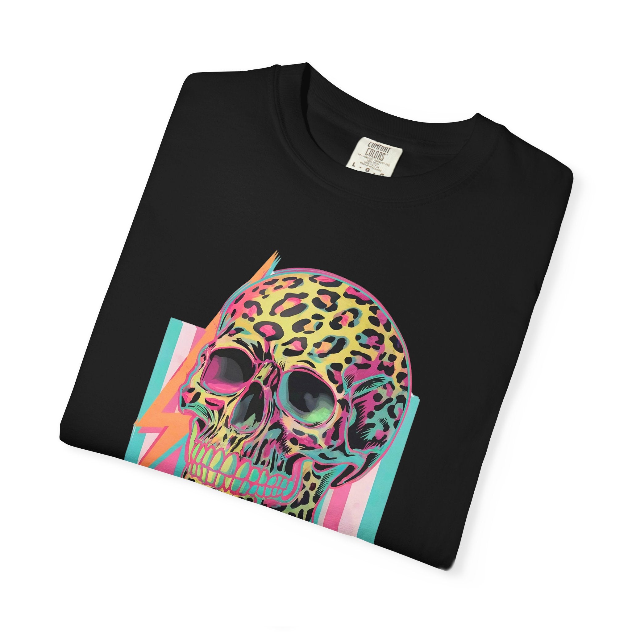 Stressed Since Birth T-Shirt — Neon Leopard Skull Graphic Tee
