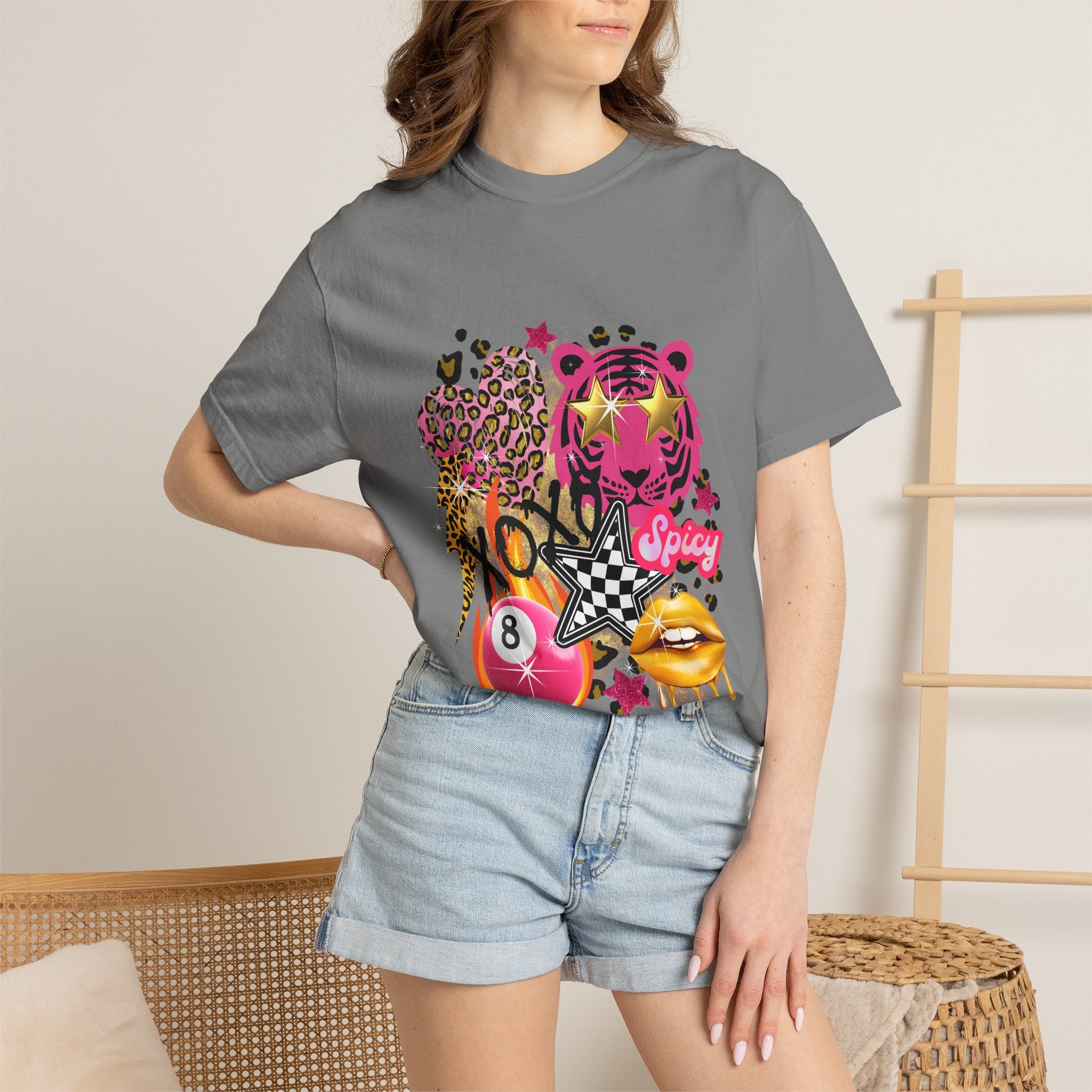 Graphic T-Shirt — Bold Pink Collage 'Spicy' Streetwear Tee