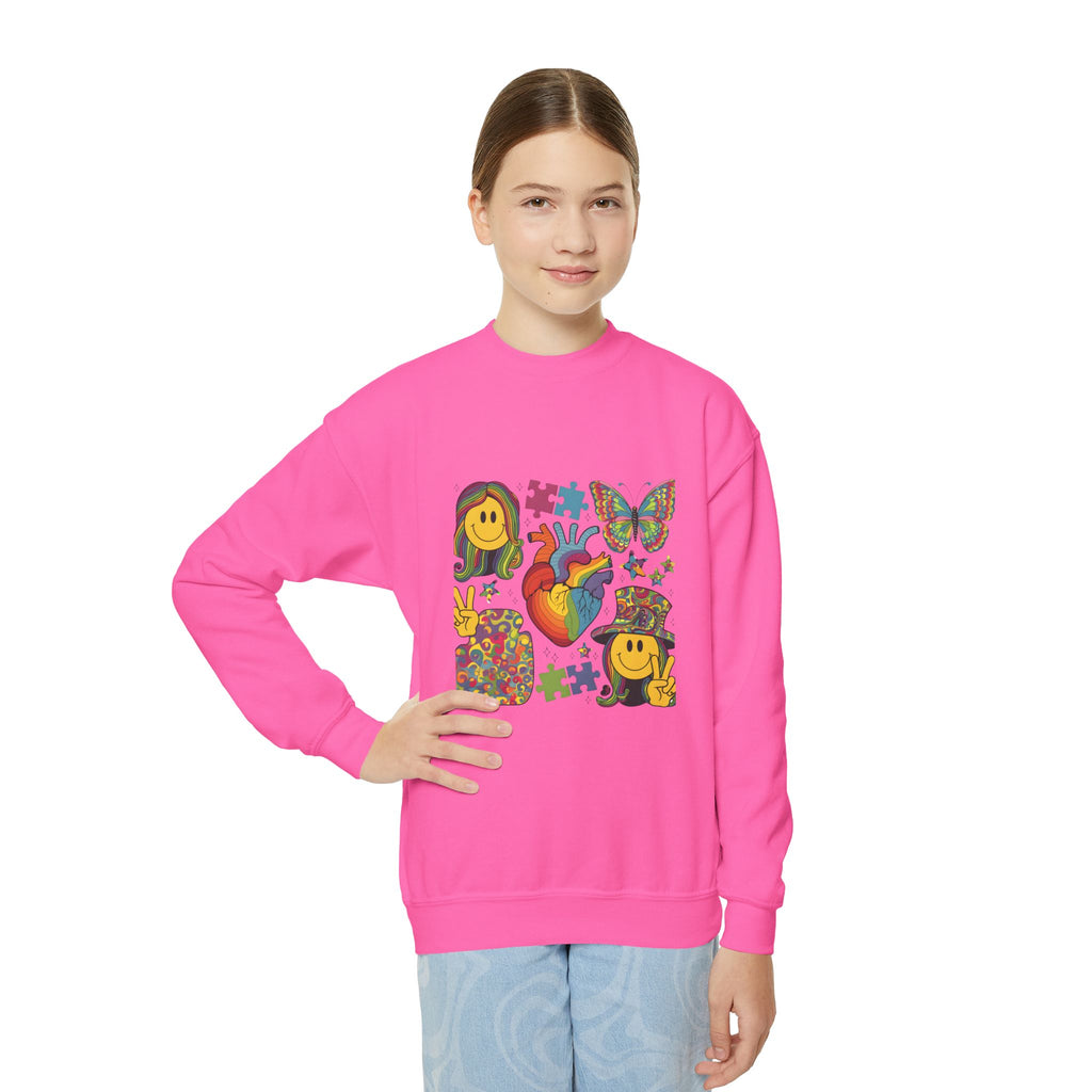 Youth Heart & Smiley Puzzle Crewneck Sweatshirt