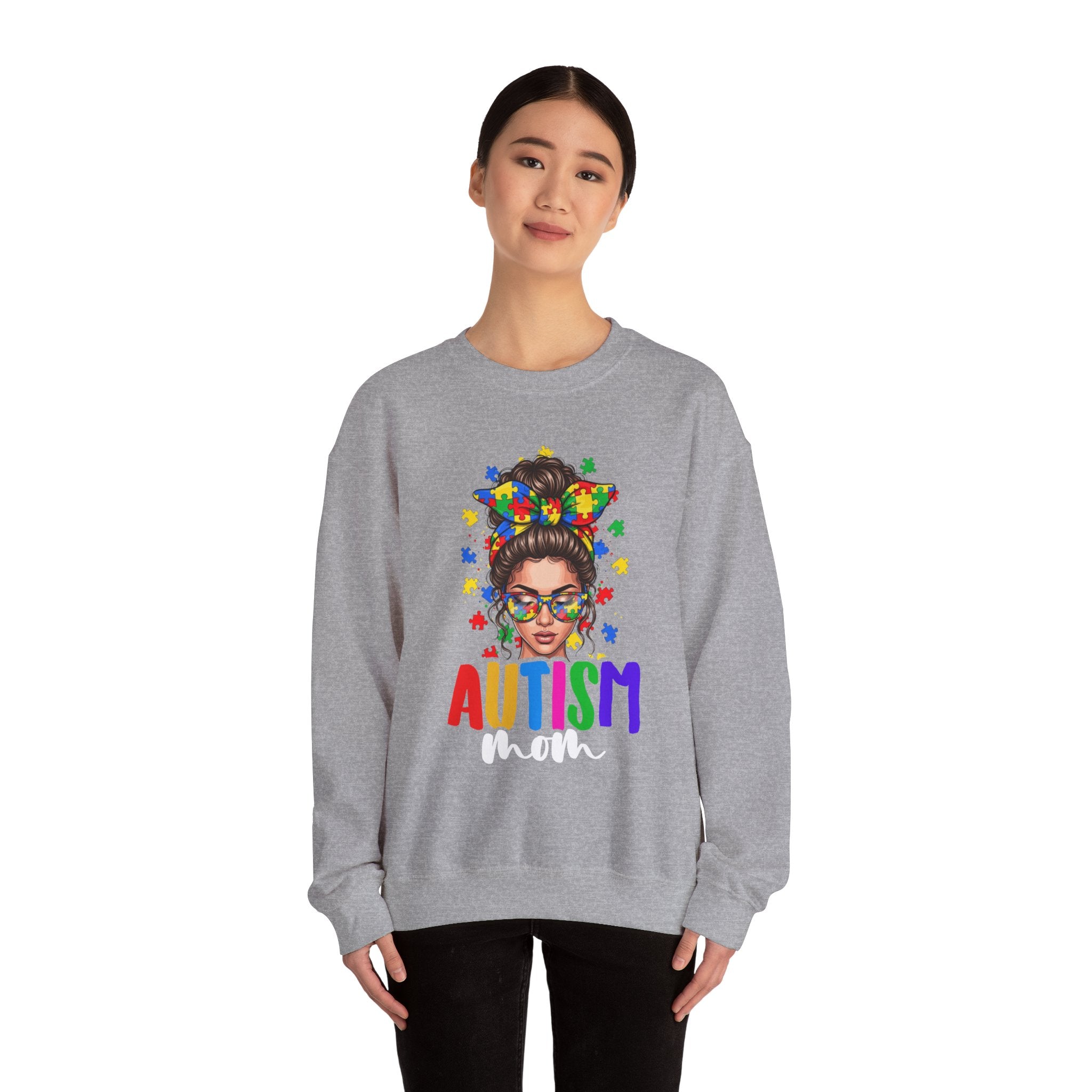 Autism Pride Crewneck Sweatshirt – Colorful Puzzle Ribbon Girl Design