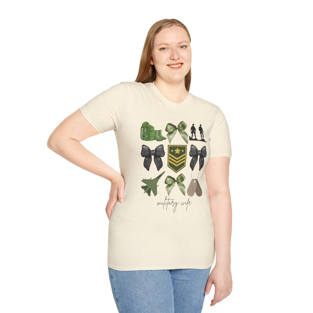 Military Wife T-Shirt — Patriotic Camouflage Ribbon & Dog Tags Tee