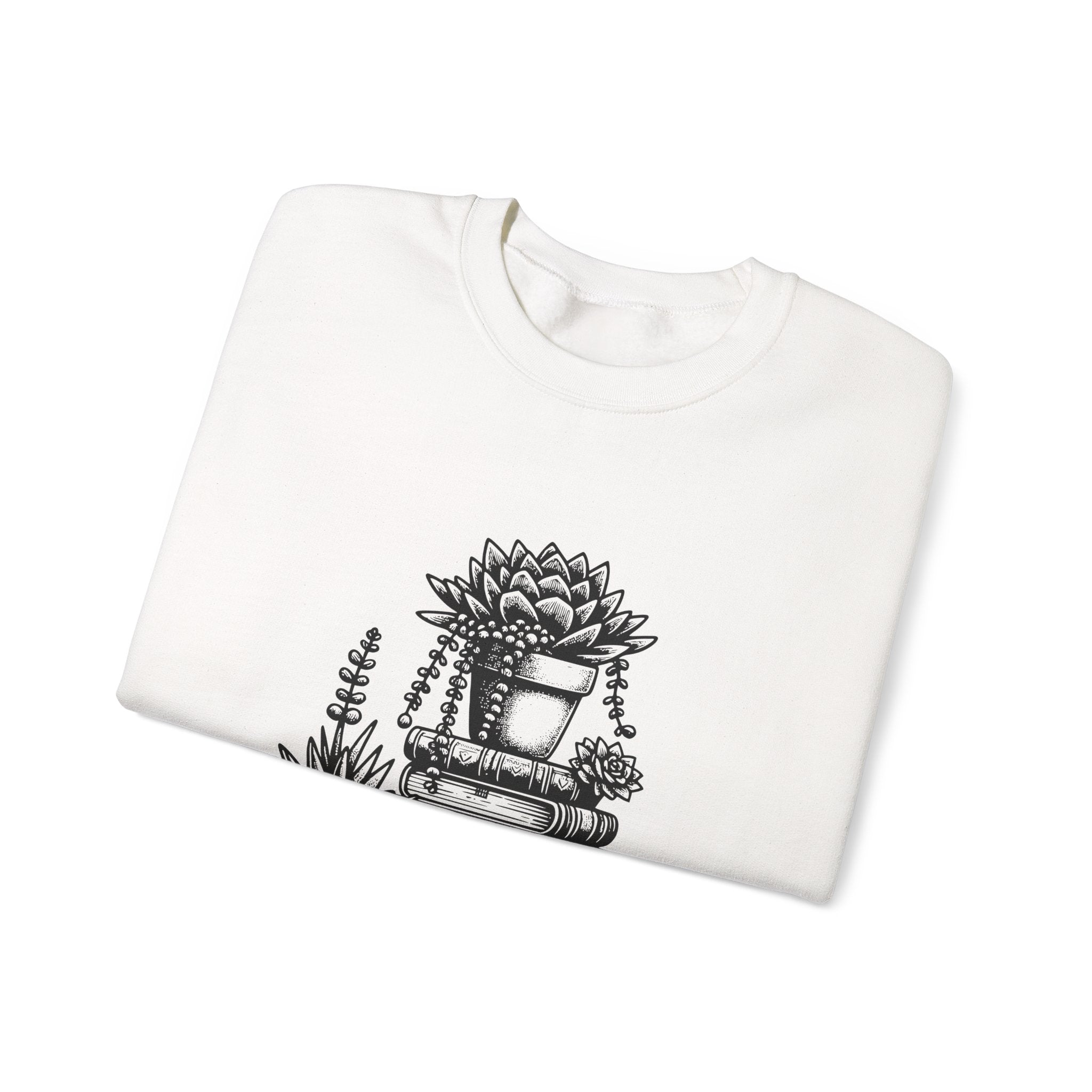 Book Lover Sweatshirt — “Just a Girl Who Loves Books” Cozy Crewneck with Succulent Stack Design