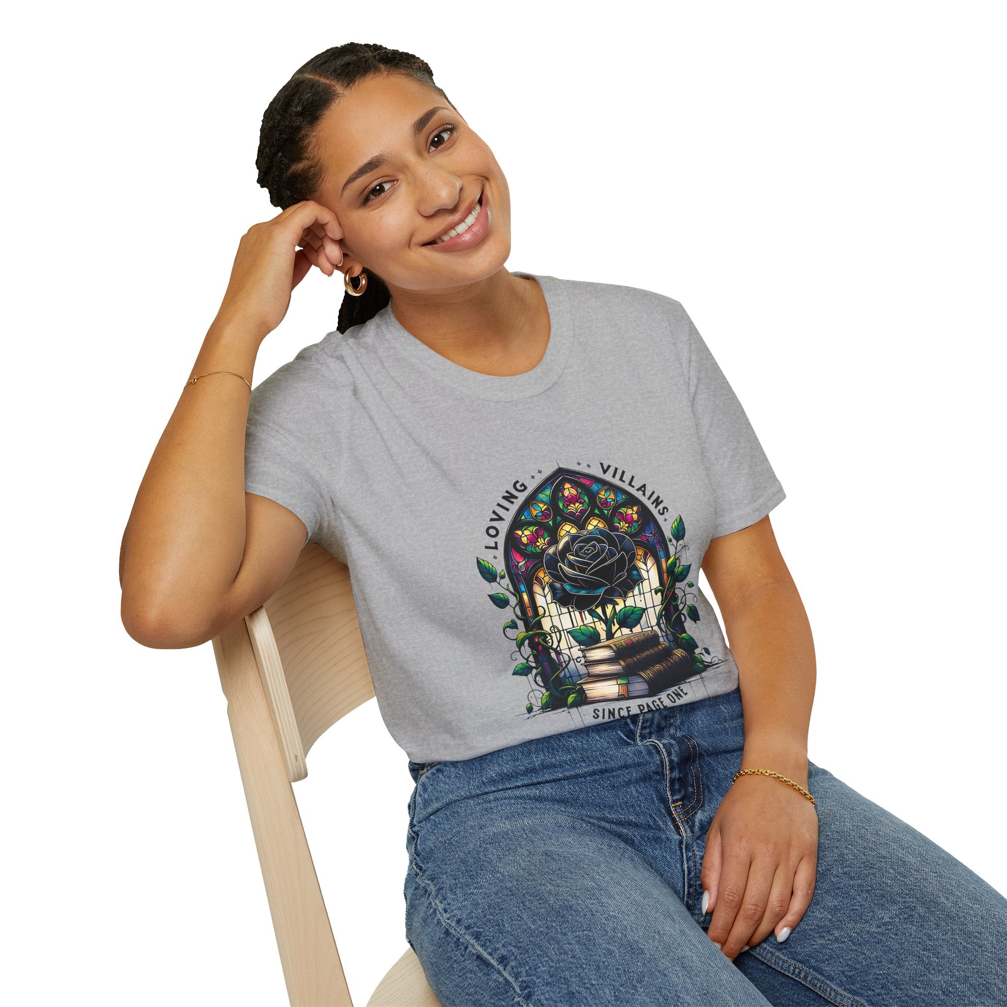 Loving Villains Rose Window T-Shirt — Gothic Floral 'Since Page One' Tee