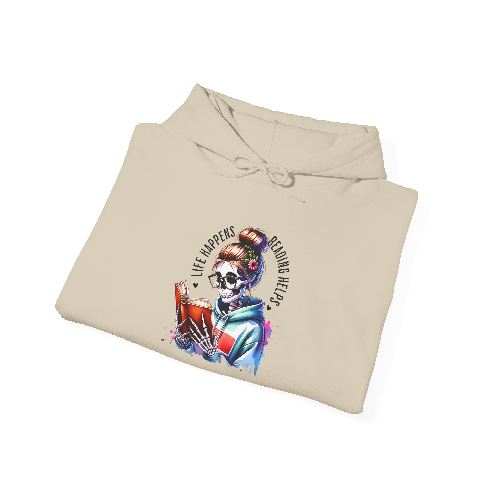 Hoodie - 'Eat, Sleep, Read, Repeat' Skeleton Reader Graphic Hoodie