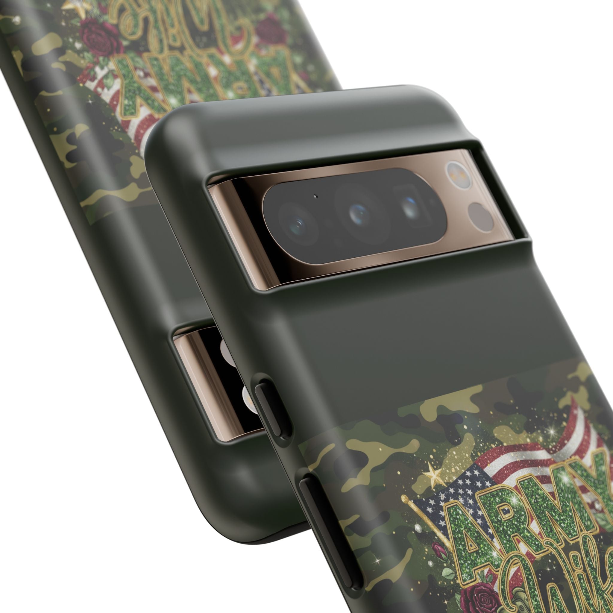 Army Wife Tough Phone Case — Camo Flag Design with Roses