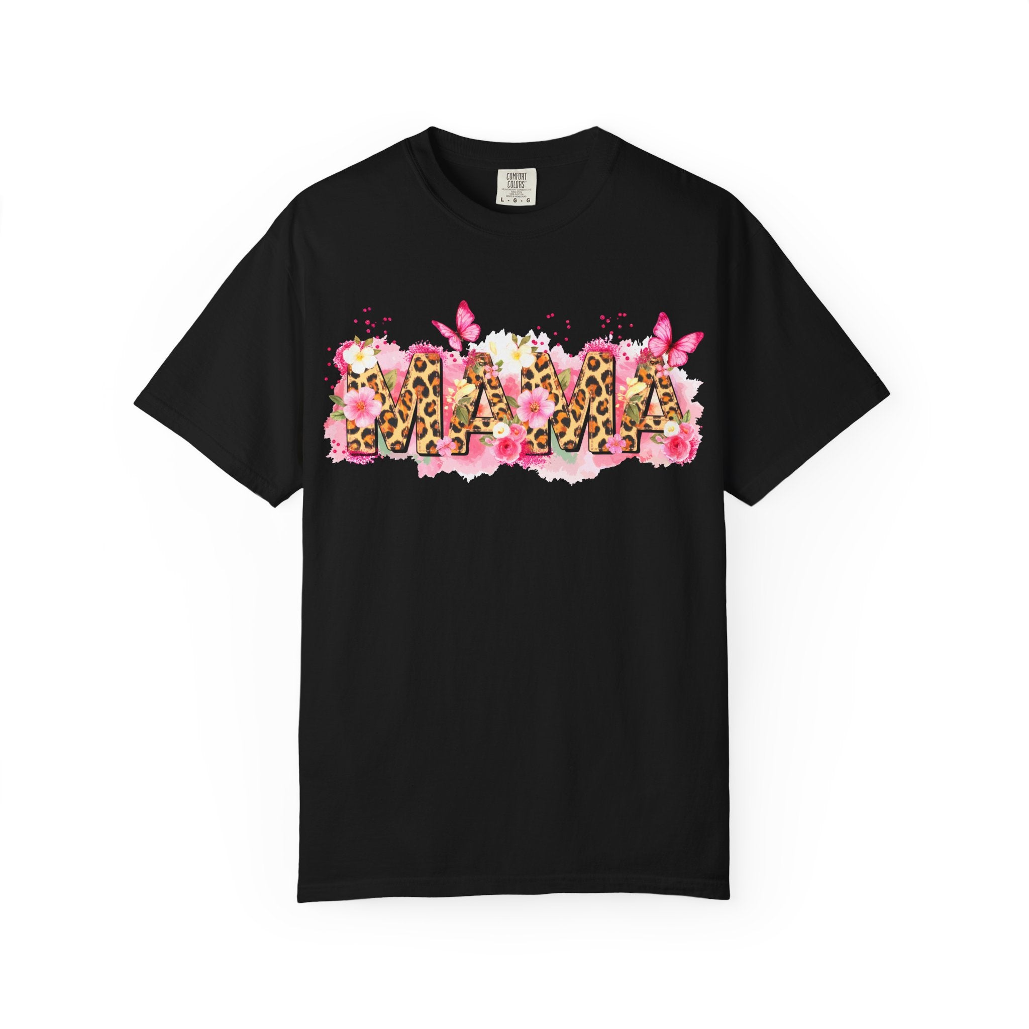 Mama Floral Leopard Graphic Tee — 'MAMA' Pink Butterfly Mother's Day T‑Shirt