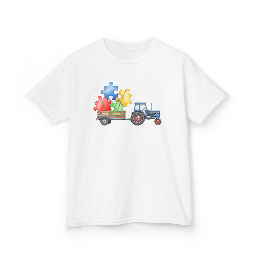 Kids Tractor with Puzzle Pieces T-Shirt — Autism Awareness Farm Tee