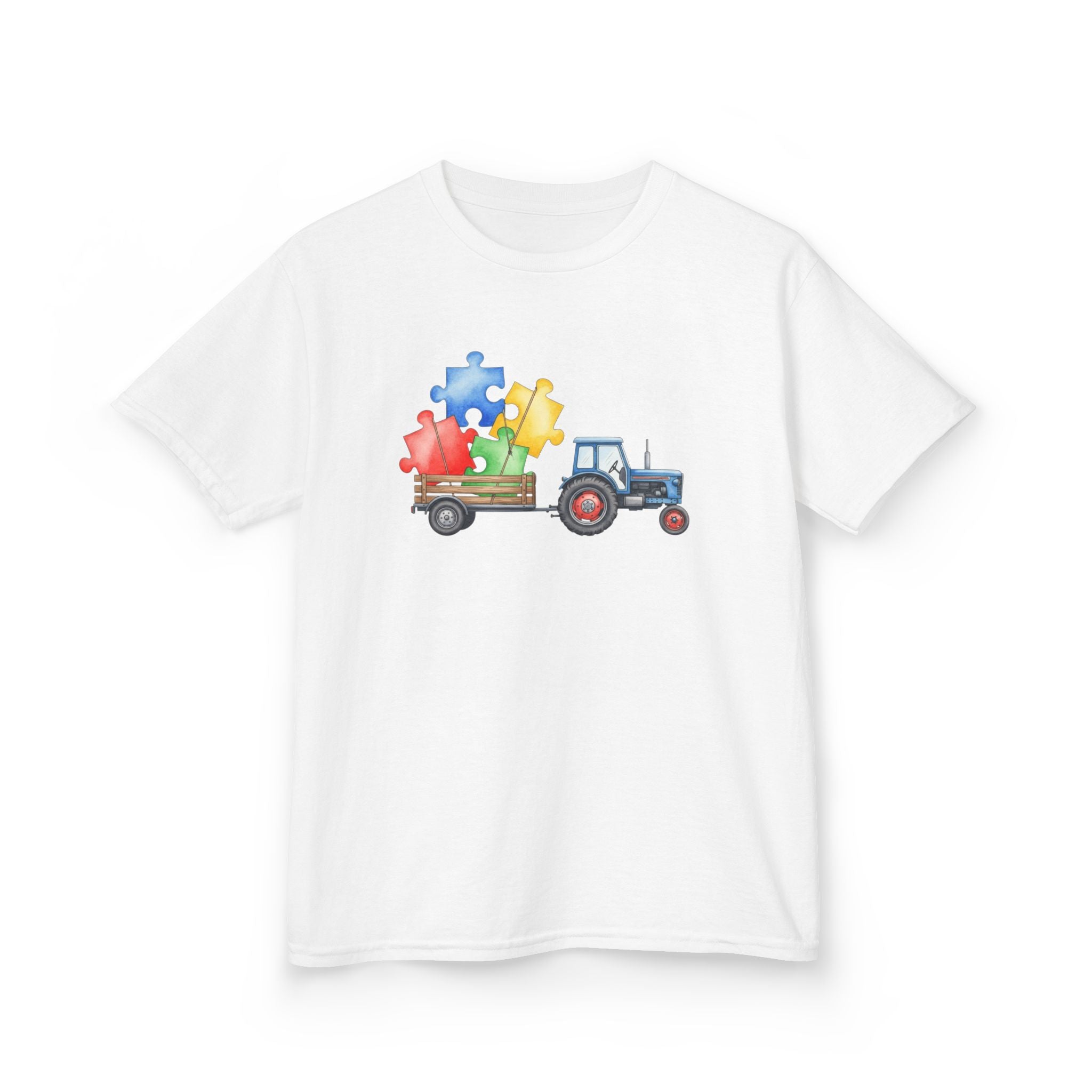 Kids Tractor with Puzzle Pieces T-Shirt — Autism Awareness Farm Tee