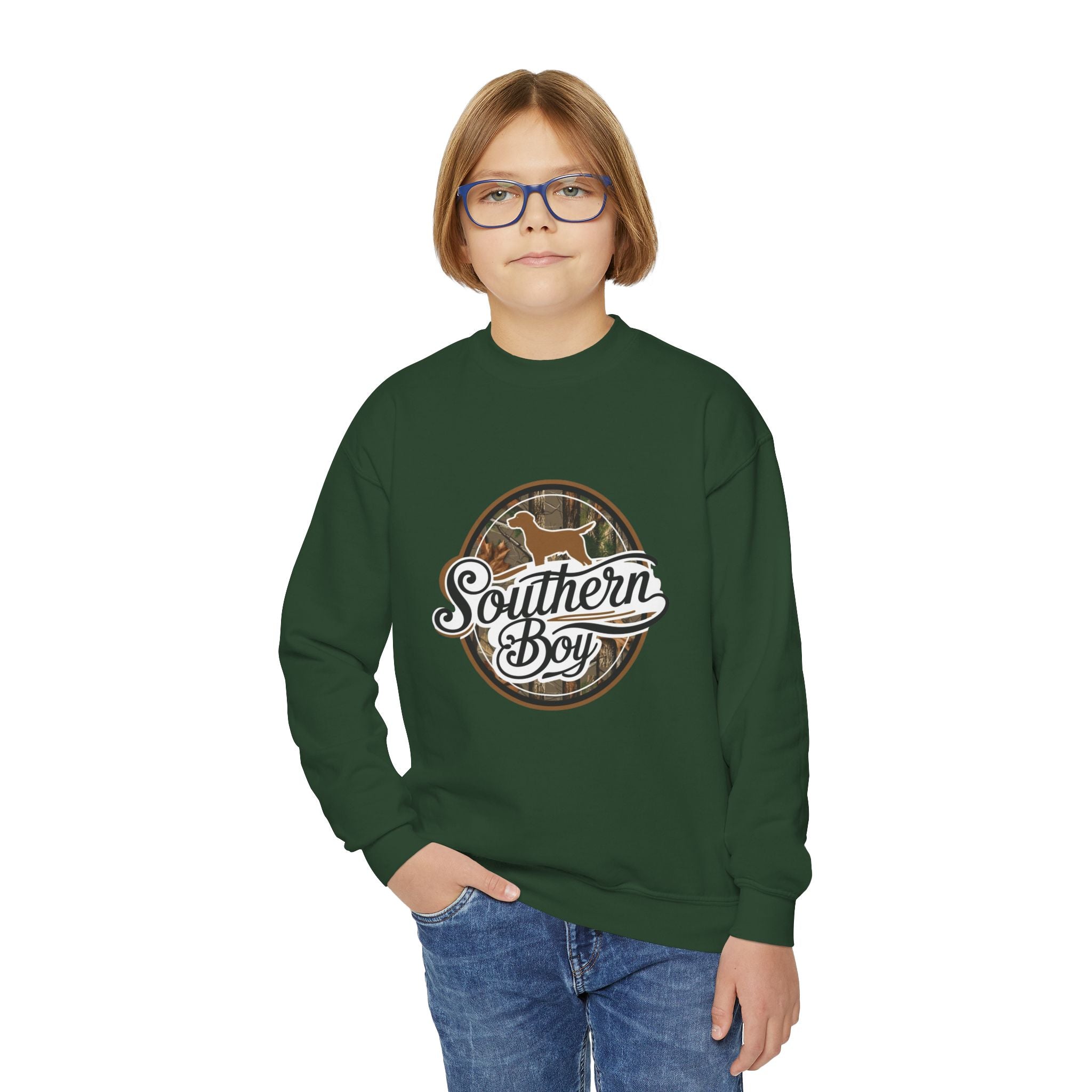 Youth Crewneck Sweatshirt — "Southern Boy" Deer Graphic