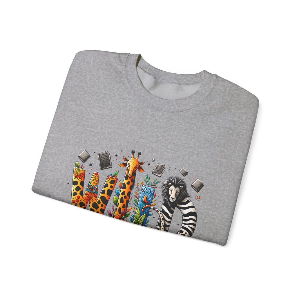 Sweatshirt — "Wild About Reading" Animal Letters Book Lover Crewneck
