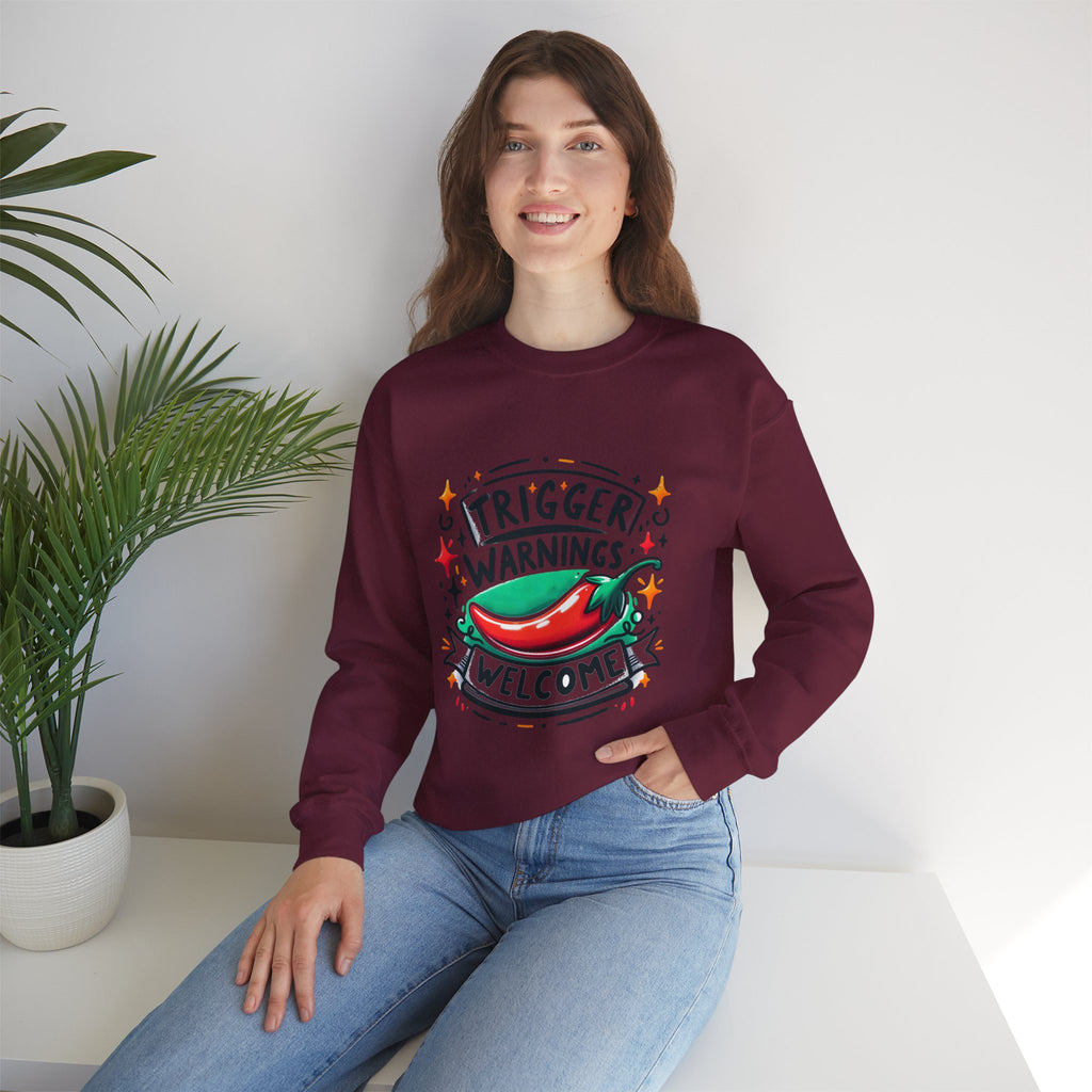 Sweatshirt — "Trigger Warnings Welcome" Chili Pepper Graphic Crewneck