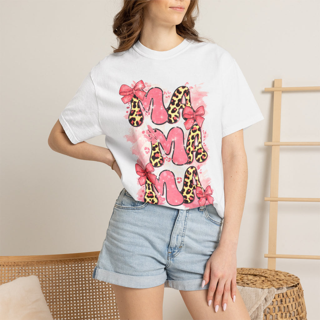 Mama Leopard Floral T-Shirt — Pink Bow Mother's Day Tee