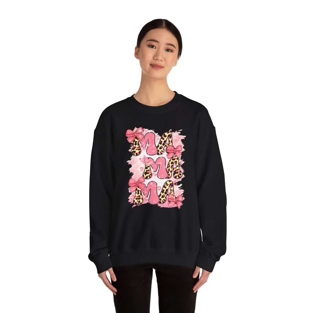 Sweatshirt — Pink Leopard “MOM” Design with Bows | Mother’s Day Cozy Crewneck