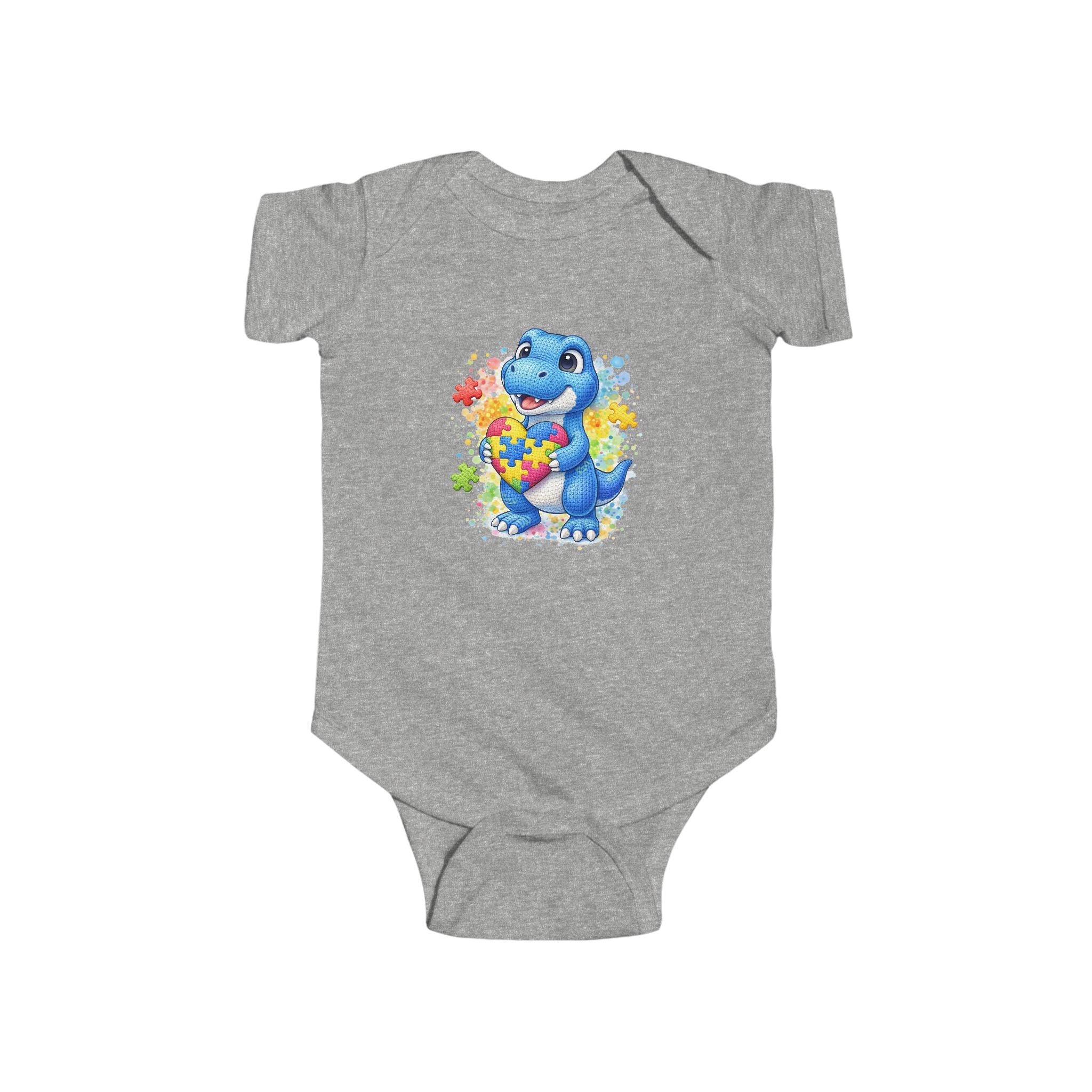 Cute Blue Dinosaur Baby Bodysuit – Floral Dino Infant Onesie