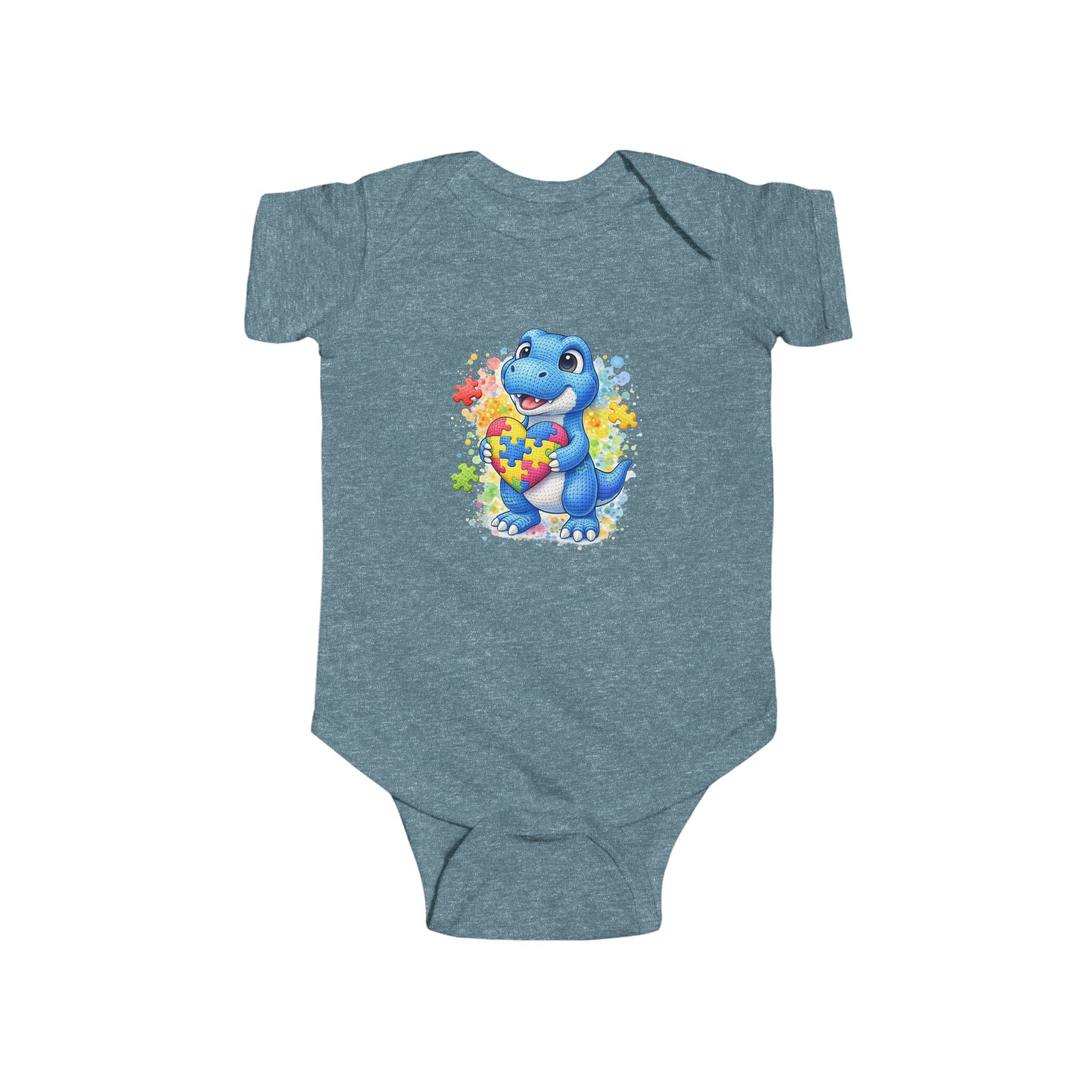 Cute Blue Dinosaur Baby Bodysuit – Floral Dino Infant Onesie
