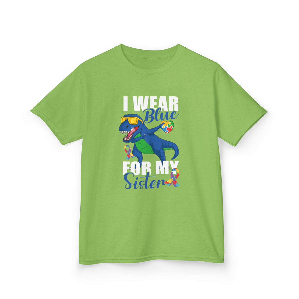 Kids T‑Shirt — "Blue Sister" Rainbow Autism Awareness Dino Tee