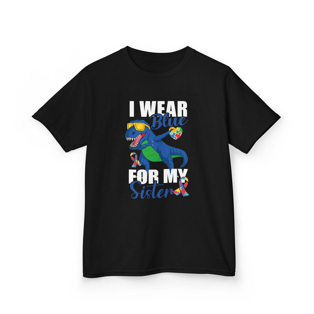 Kids T‑Shirt — "Blue Sister" Rainbow Autism Awareness Dino Tee