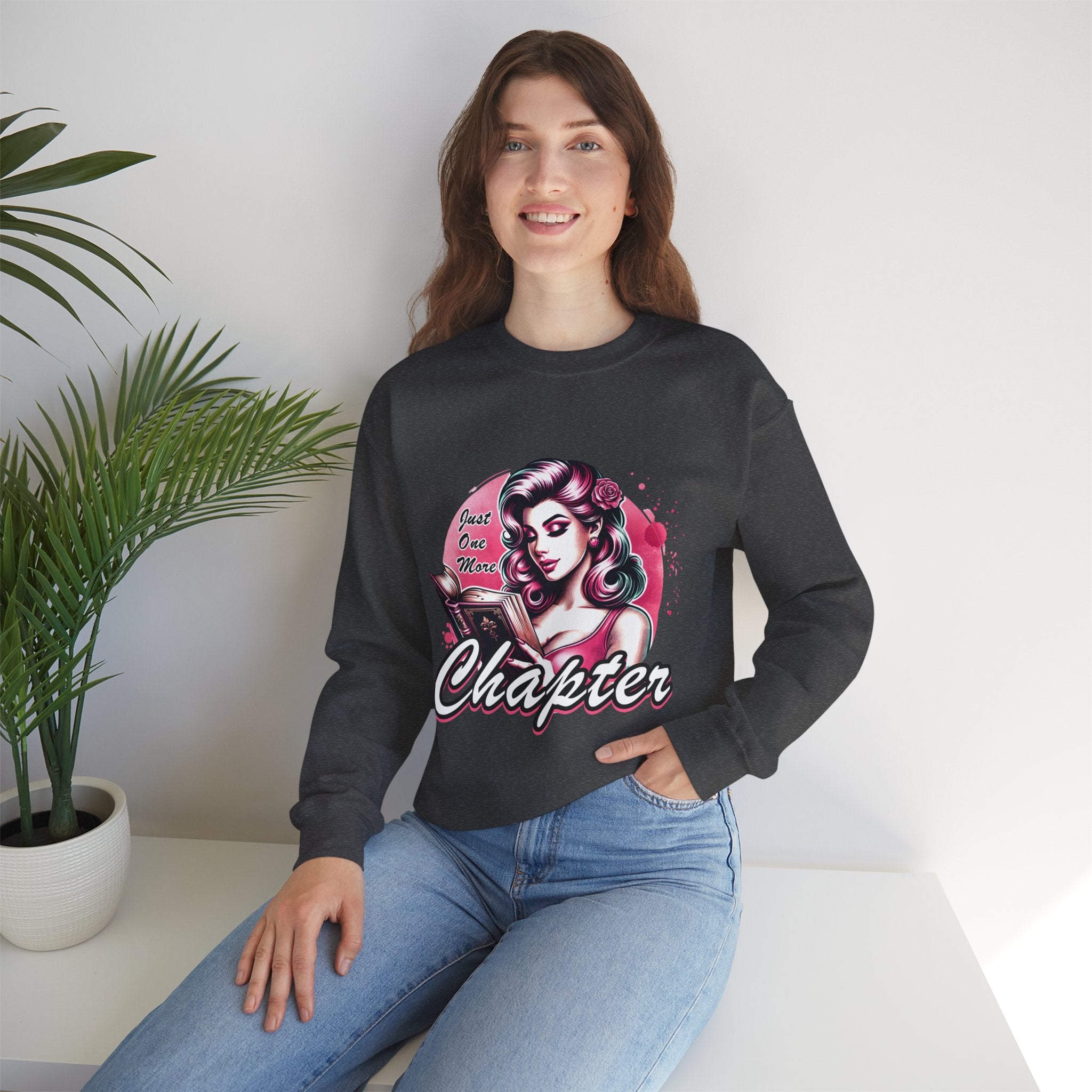Chapter Reading Sweatshirt – Retro Pinup 'Just One More Chapter' Cozy Crewneck