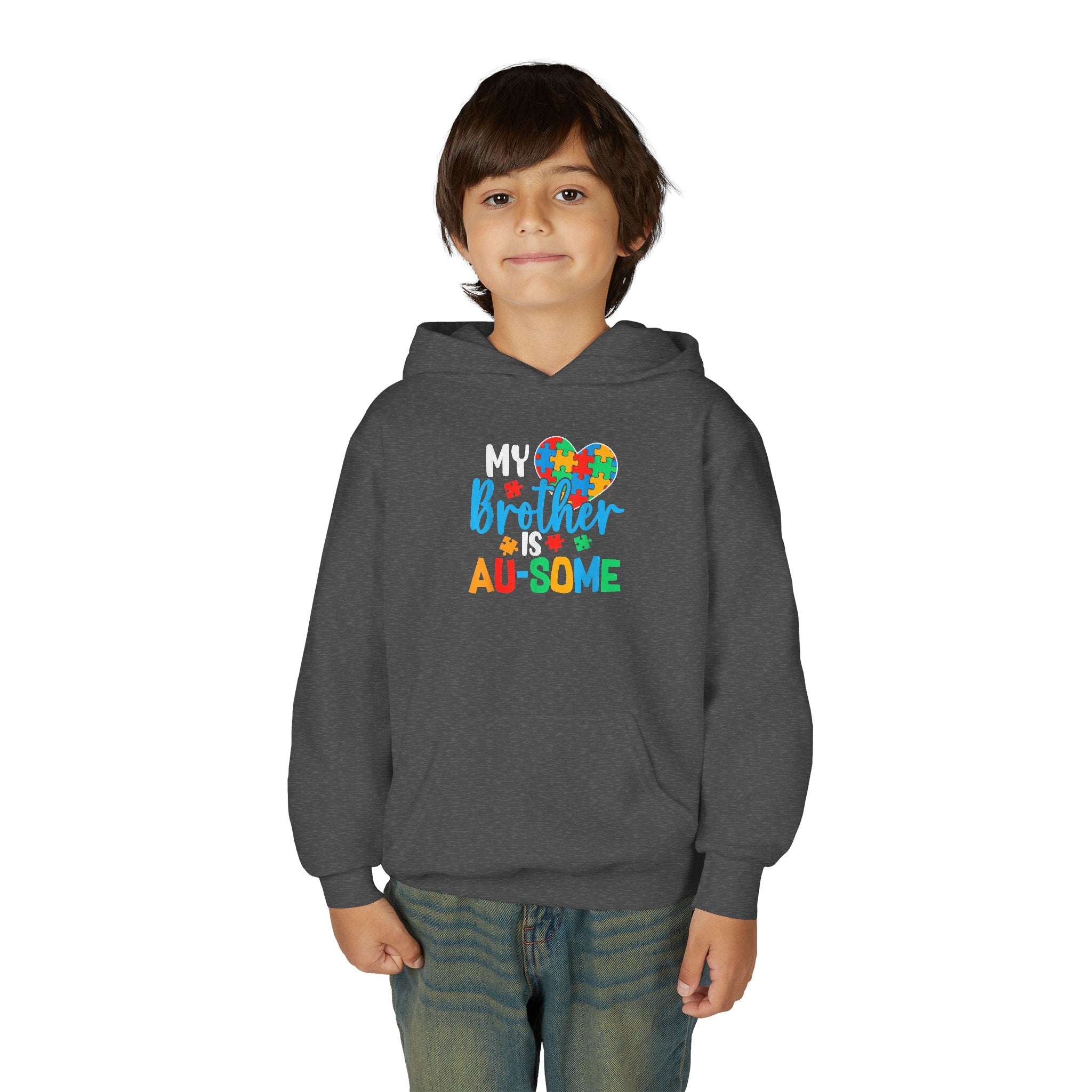 Youth Hoodie - "My Brother is Au-some" Autism Awareness Puzzle Heart Sweatshirt