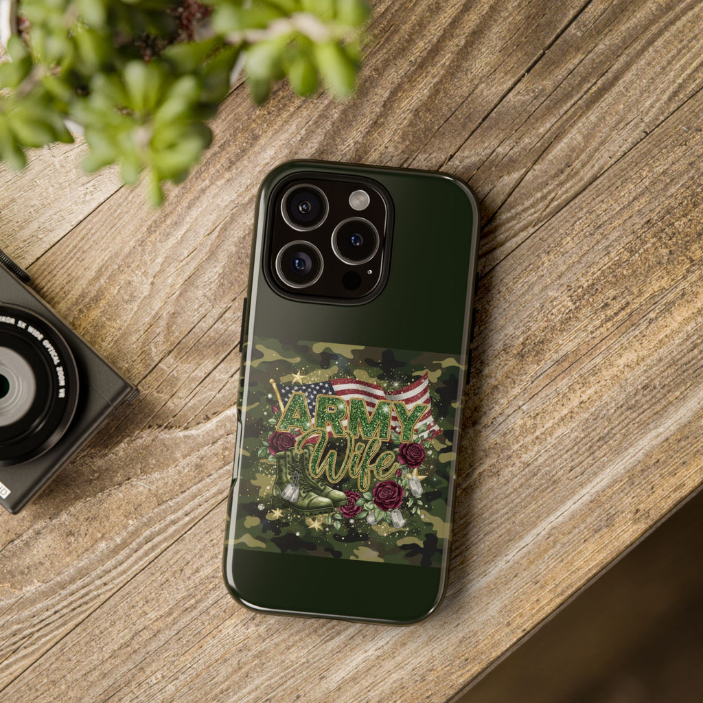 Army Wife Tough Phone Case — Camo Flag Design with Roses
