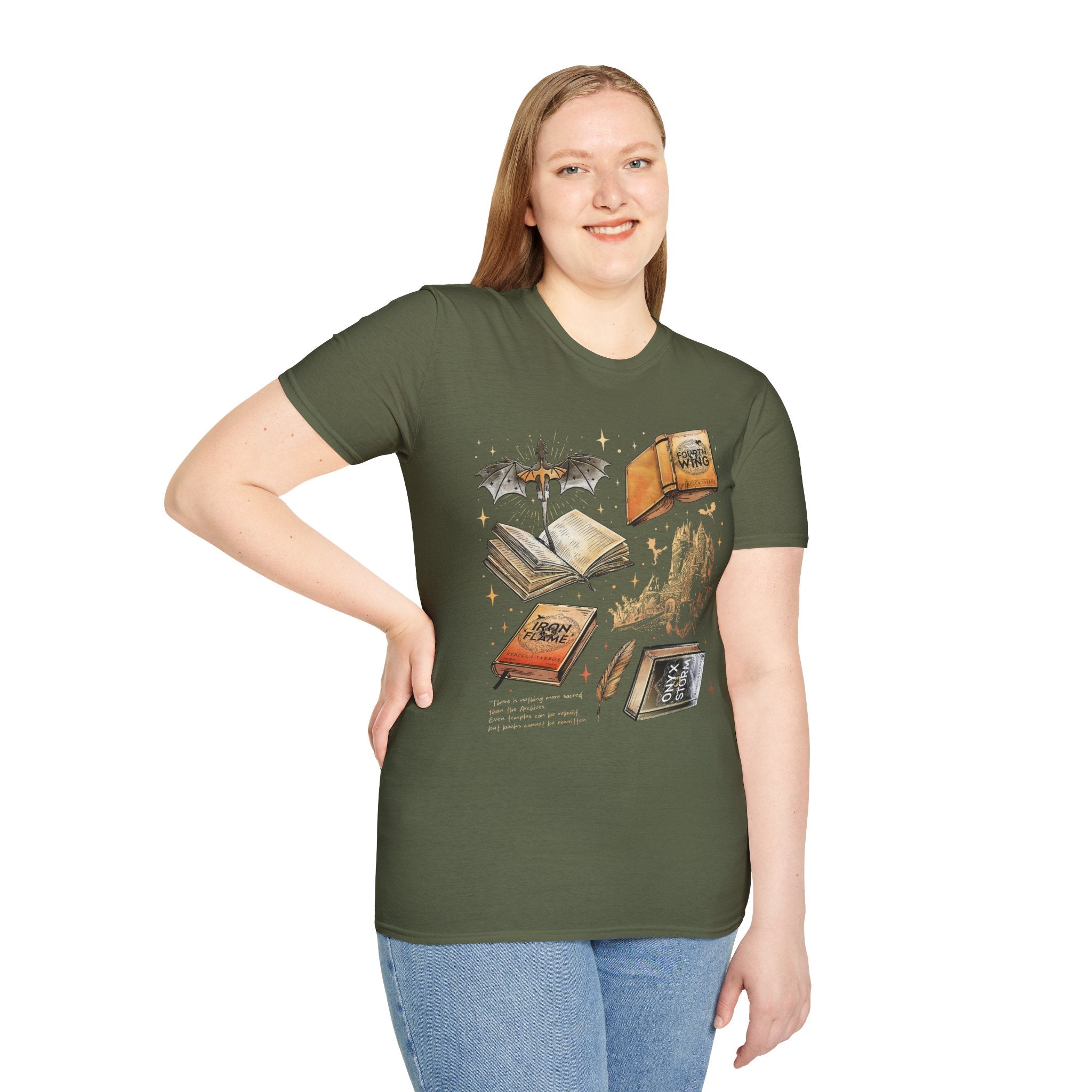 Book Dragon T-Shirt — Vintage Magical Books & Bat Illustration