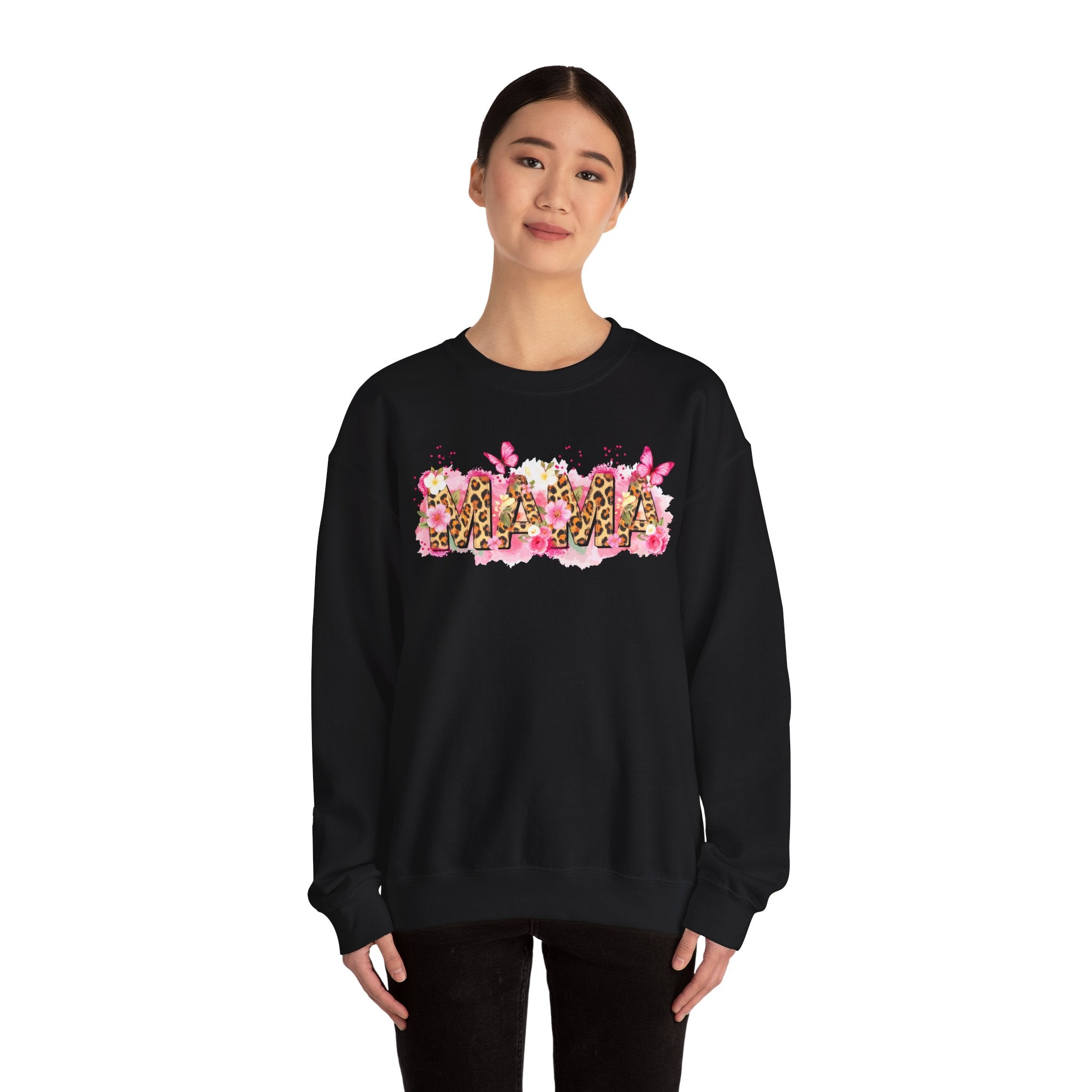 Mama Leopard Floral Crewneck Sweatshirt – Pink Butterflies