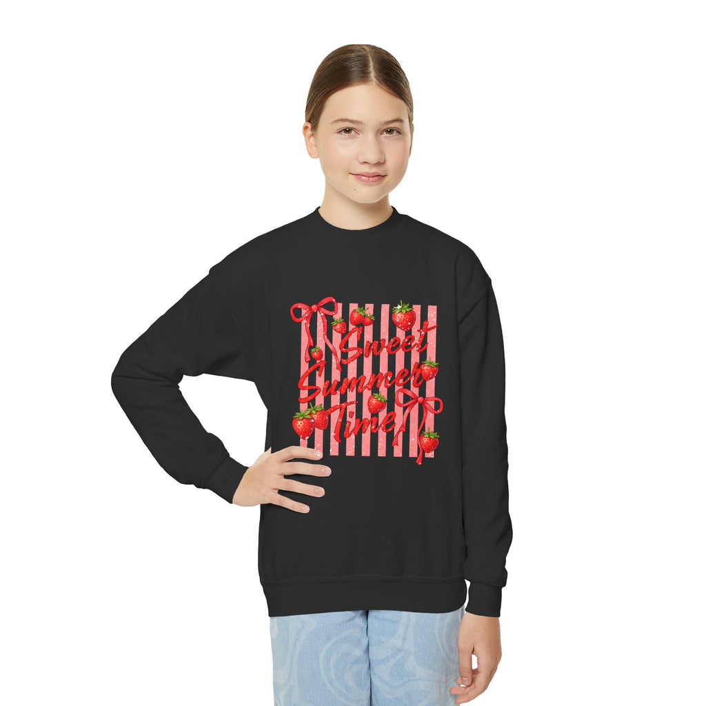 Youth Sweatshirt - "Sweet Summer Time" Strawberry Graphic Crewneck