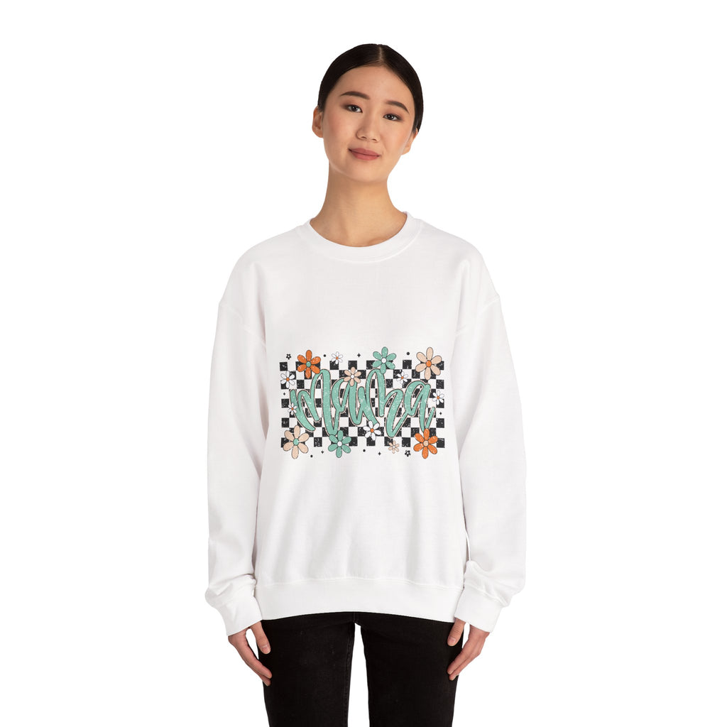 Checkered Floral 'Mama' Crewneck Sweatshirt