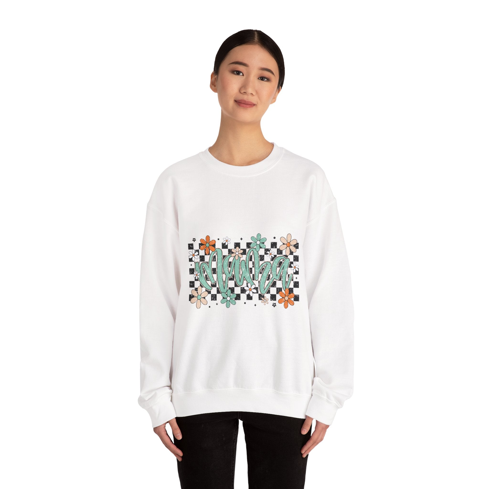 Checkered Floral 'Mama' Crewneck Sweatshirt